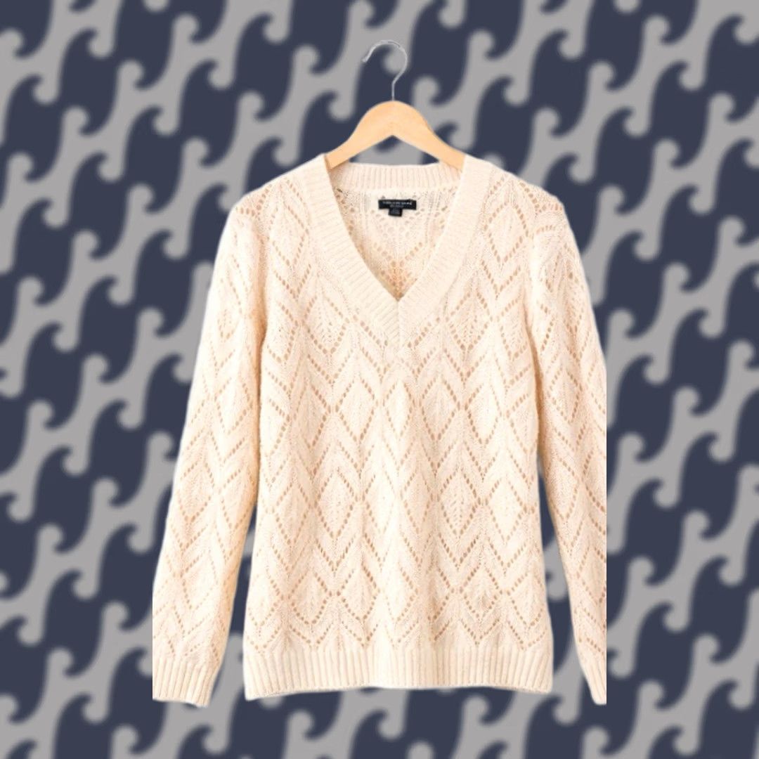 American Eagle Outfitters American Eagle Outfitters Sweater Shirt Women’s Small V-Neck Open Knit Ivory Cream Long Sleeve Pullover Boho All Seasons Regular Size S / US 4 / IT 40 - 1 Thumbnail