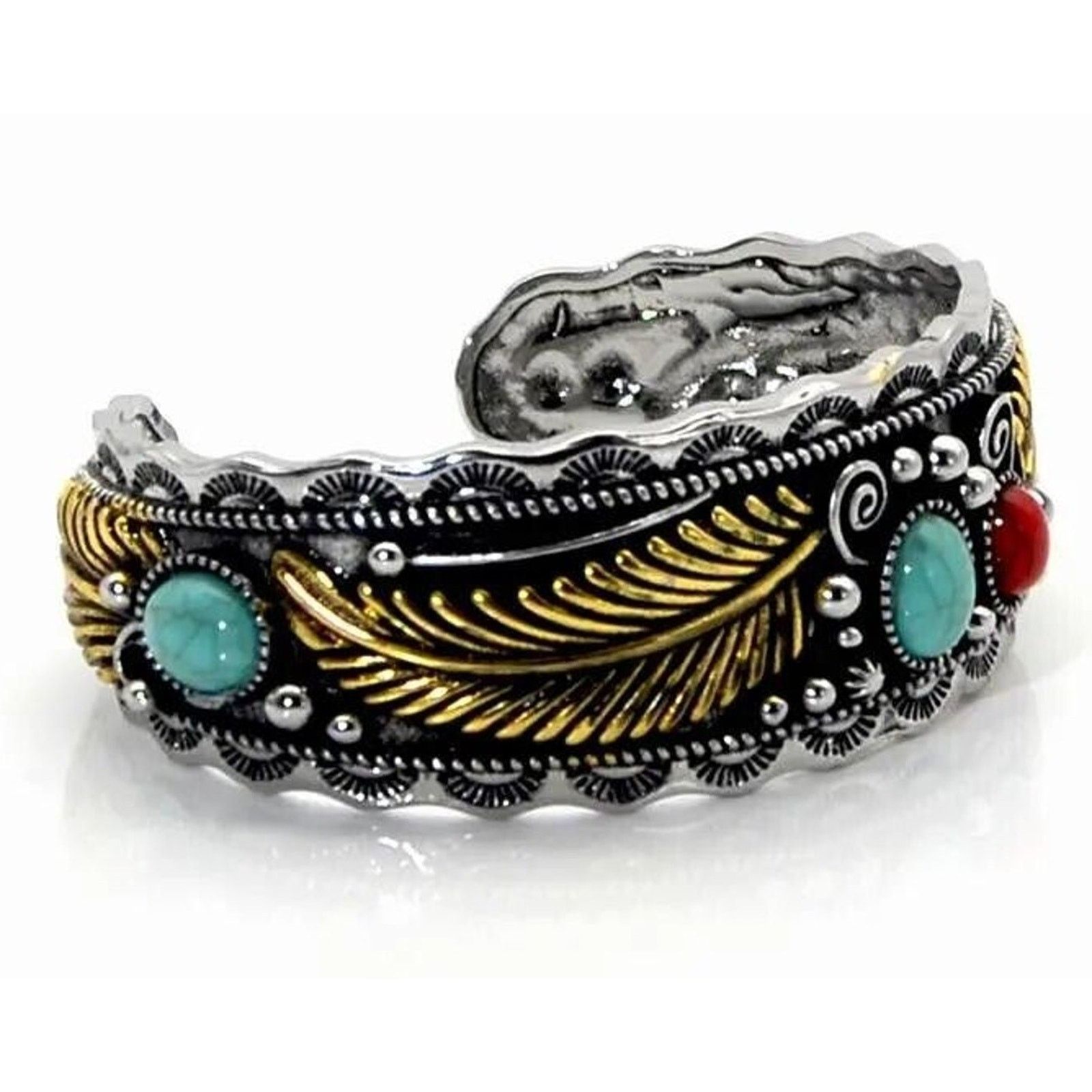Other Native American Style Silvertone Bracelet Faux Turquoise Size ONE SIZE - 3 Thumbnail