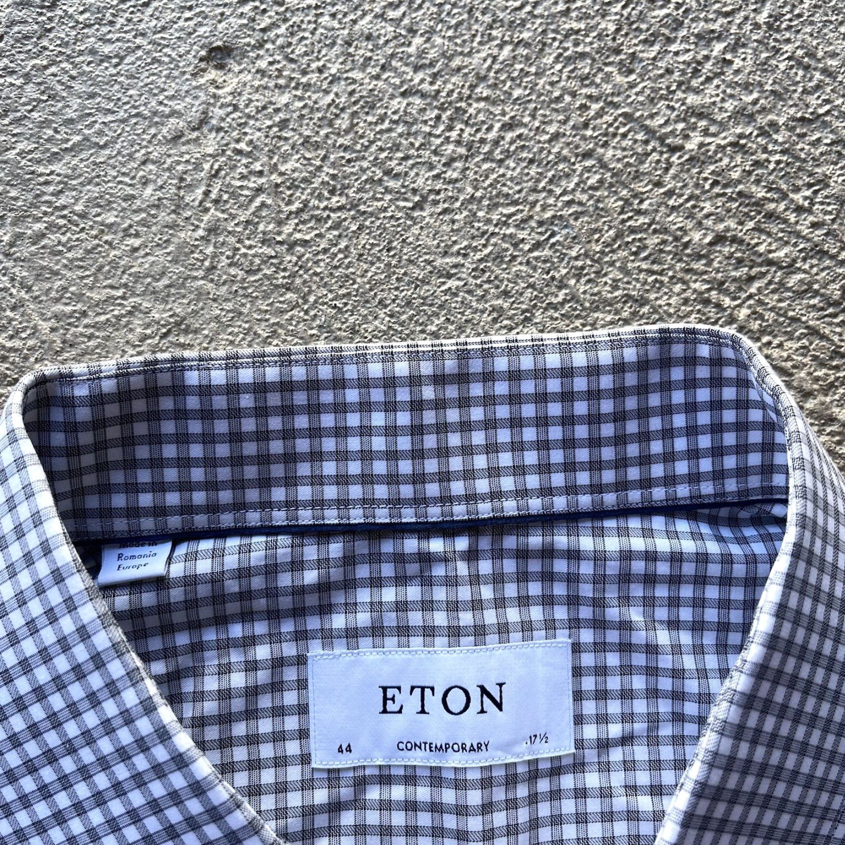 Eton Eton Shirt Mens 44 White Cotton Button-Up Gingham Check Dress Shirt Formal Business Casual Designer Classic Size 44R - 5 Thumbnail