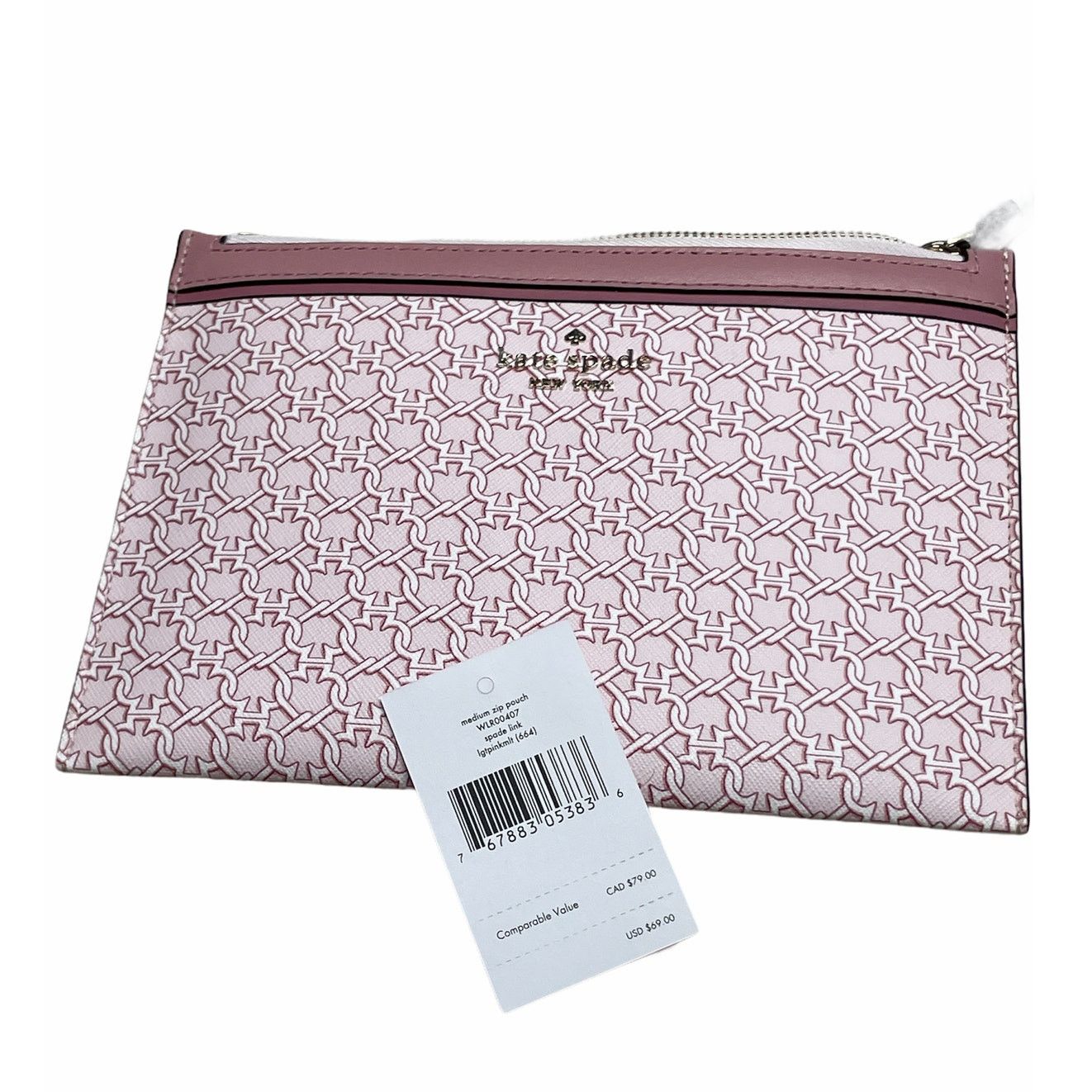 Kate Spade spade link medium zip pouch light pink multi