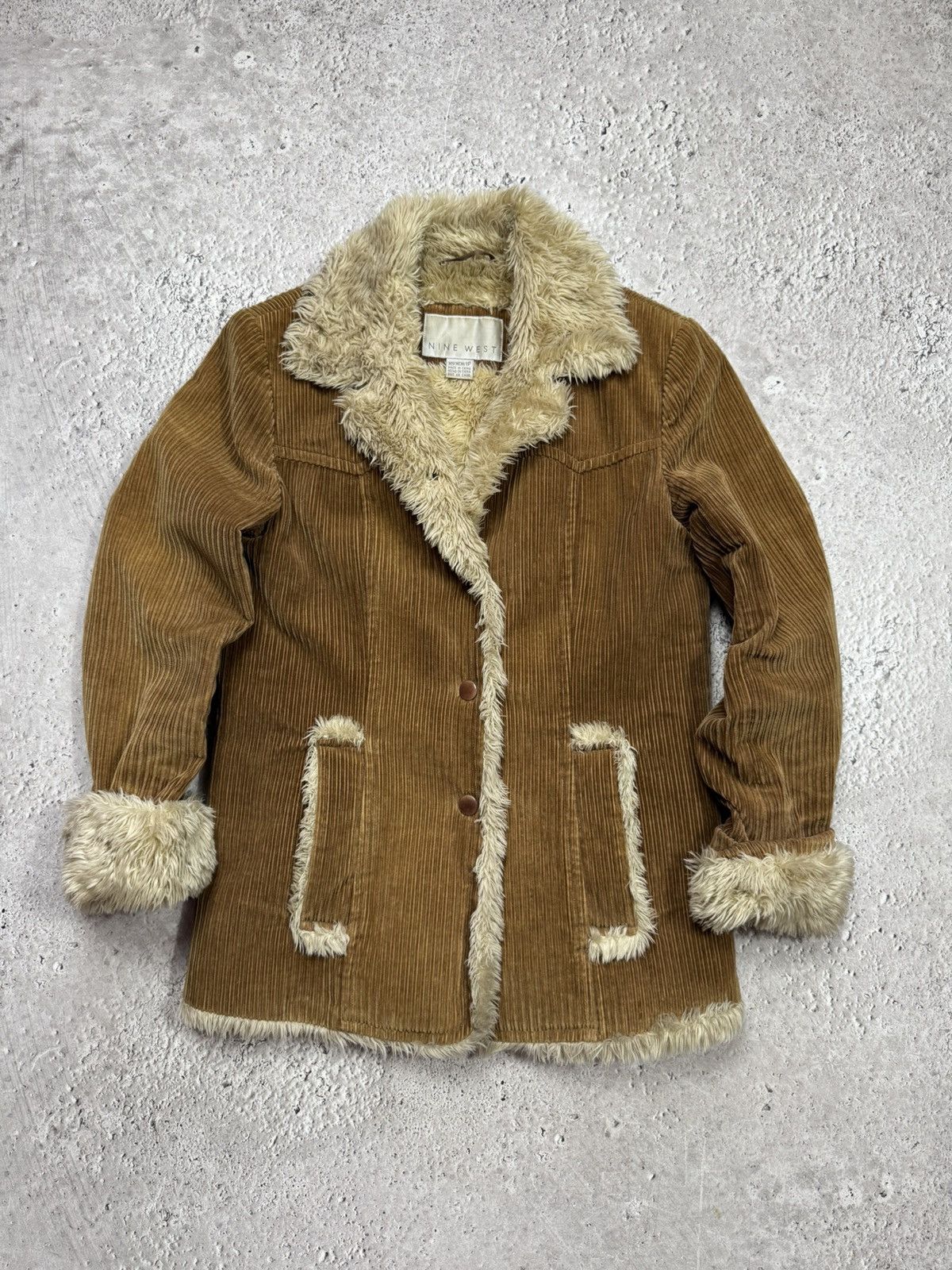 Other Vintage Nine West Corduroy Sherpa Faux Fur Jacket Coat XS Size XS / US 0-2 / IT 36-38 - 1 Thumbnail