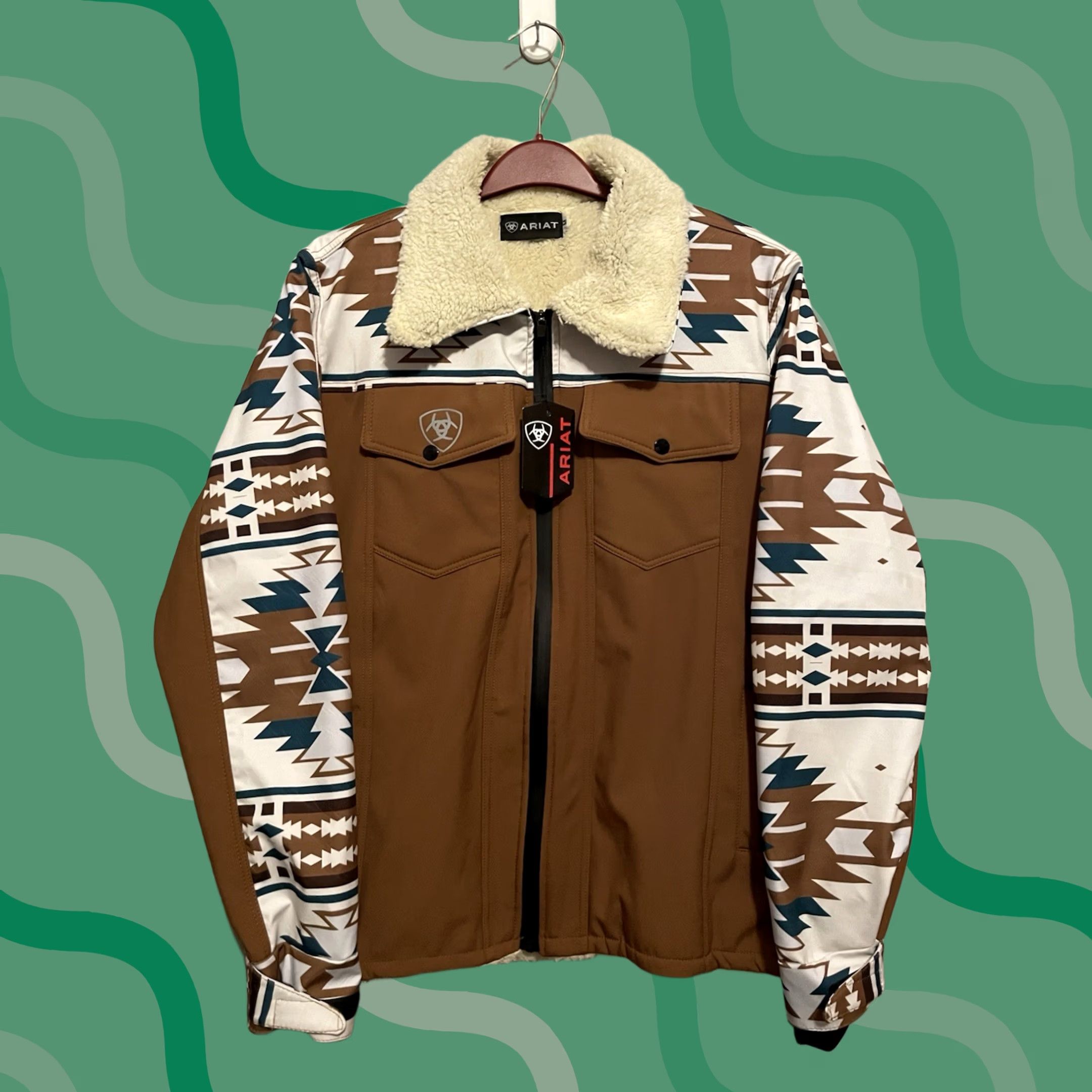 Ariat Ariat Jacket Men’s M Softshell Leather Sherpa Aztec Brown Motorcycle Cowboy NWT Size US M / EU 48-50 / 2 - 1 Thumbnail