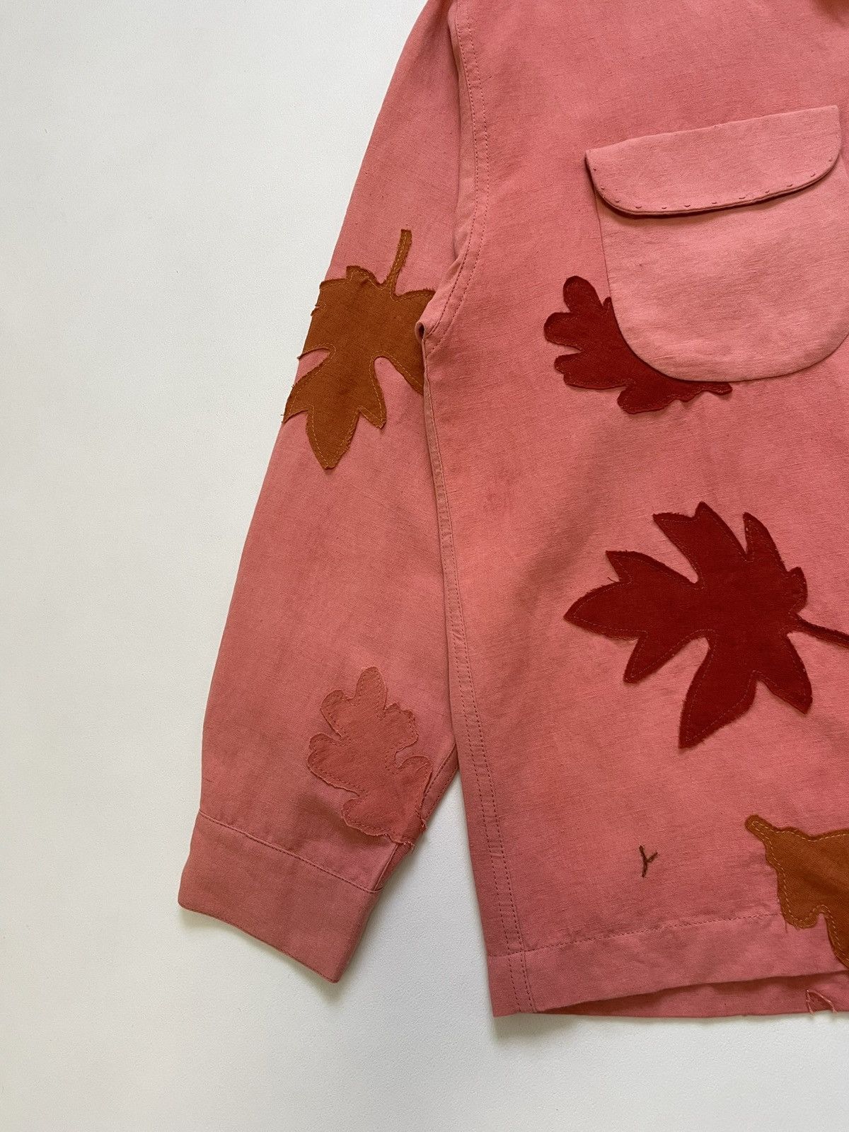 Story Mfg. Pink Linen ‘Leaf Patch Details’ Shirt Size US M / EU 48-50 / 2 - 9 Thumbnail