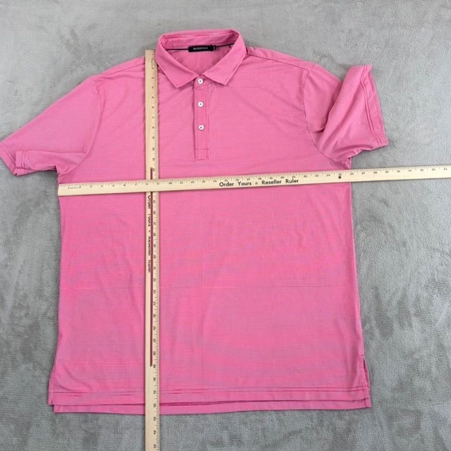 BUGATCHI Bugatchi Polo Shirt Geometric Pink 2XL Men Short Sleeve Collared Button Regular Fit Lightweight Breathable Polyester Blend Golf Polo Size US XXL / EU 58 / 5 - 5 Thumbnail