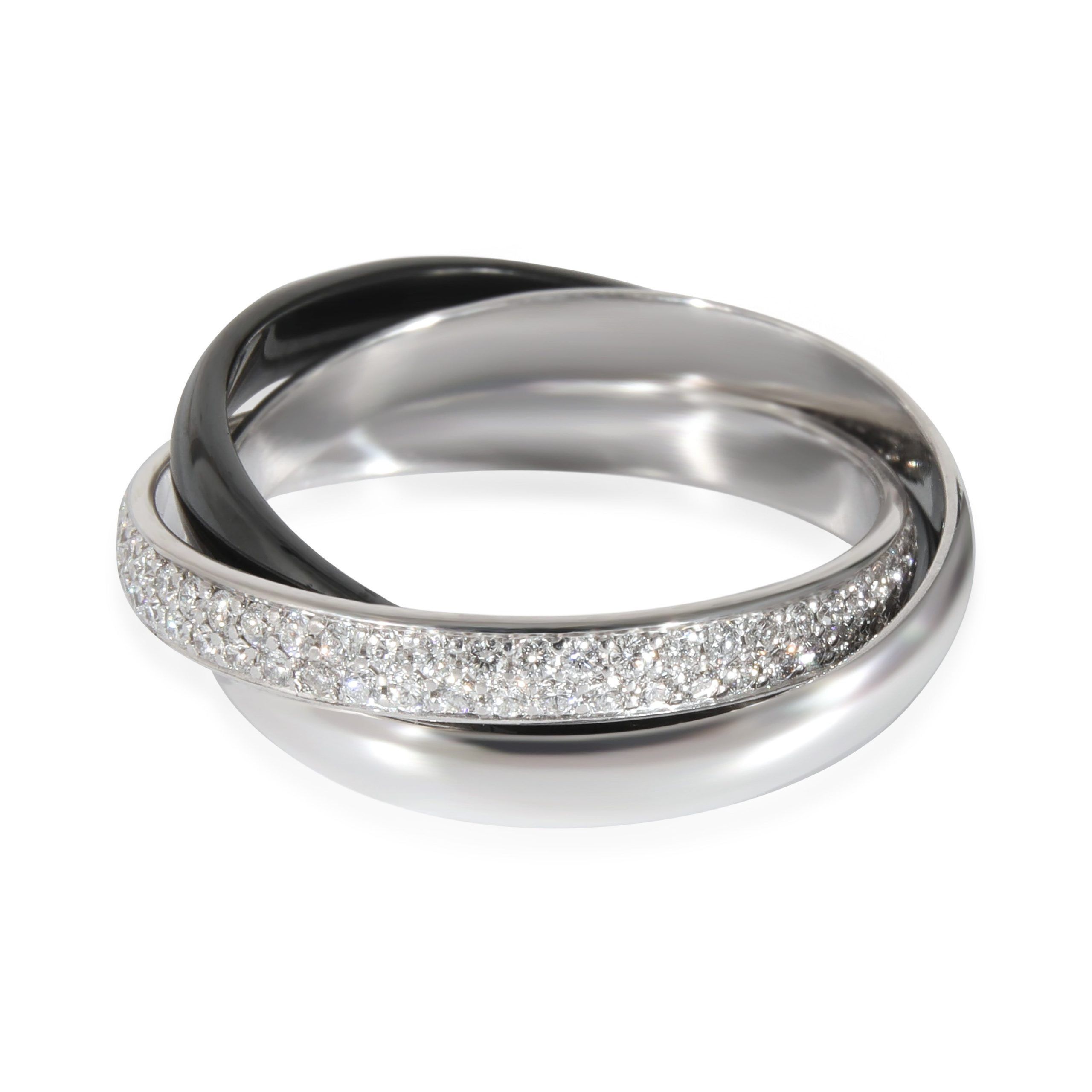 image of Cartier Trinity Ceramic & Diamond Ring In 18K White Gold 0.45 Ctw, Women's