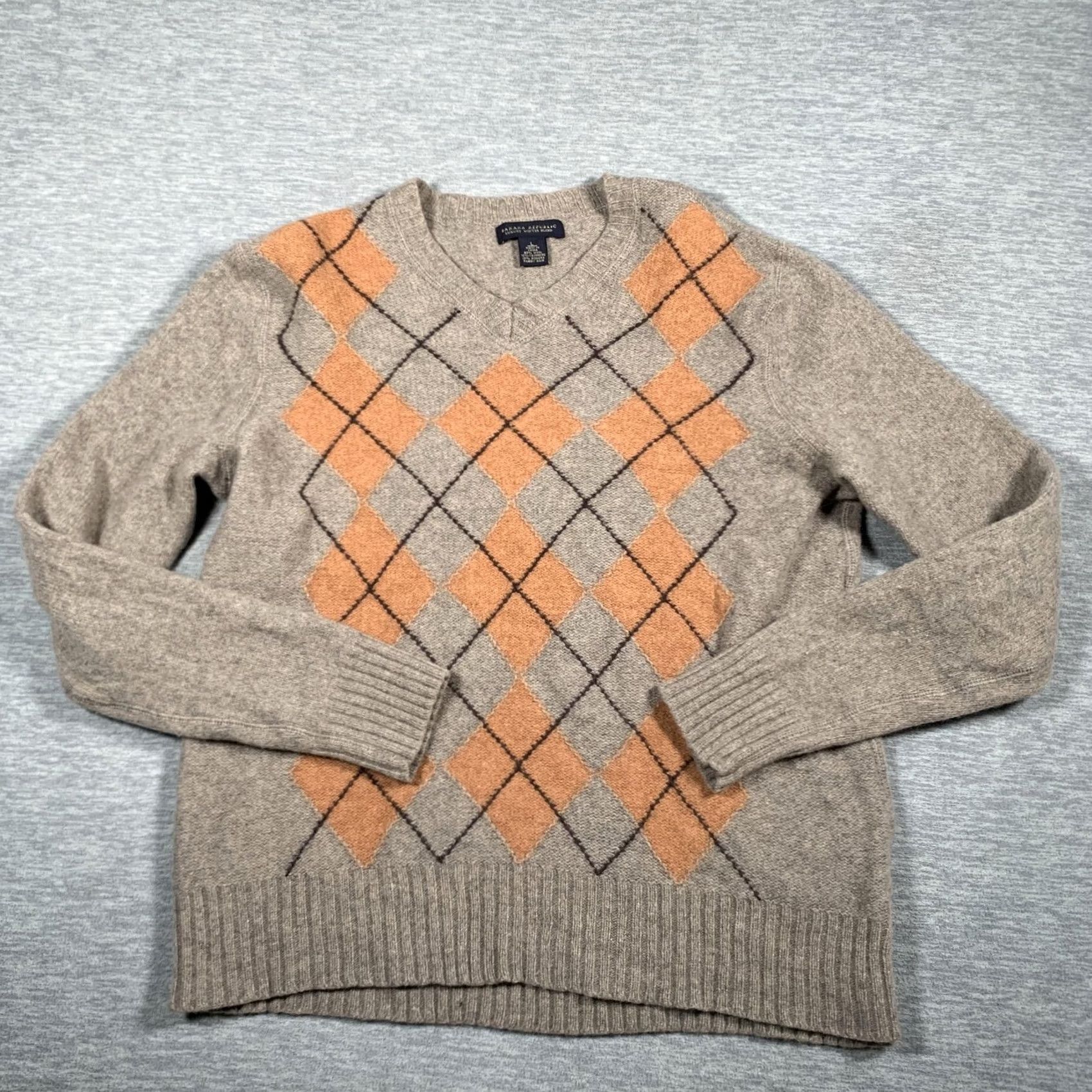 Banana Republic Banana Republic Sweater Mens Large Gray Orange Argyle Wool Blend Pullover Size US L / EU 52-54 / 3 - 2 Thumbnail