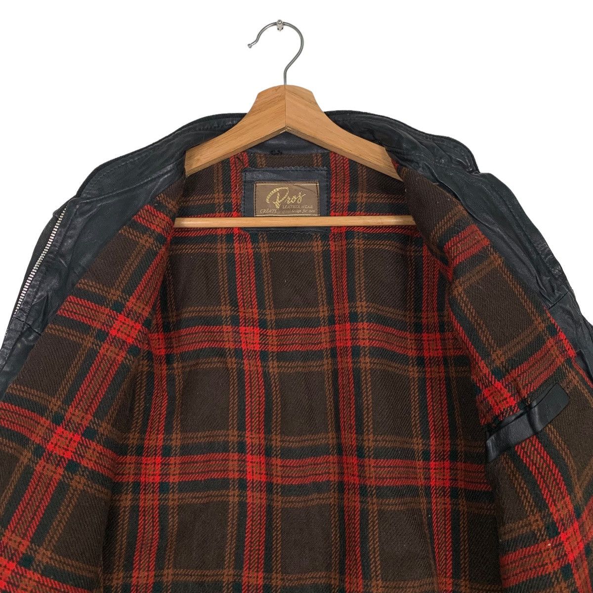 Japanese Brand 90's PROS LEATHER WEAR Tartan Lined Leather Jacket #0058-C4 Size US L / EU 52-54 / 3 - 13 Thumbnail