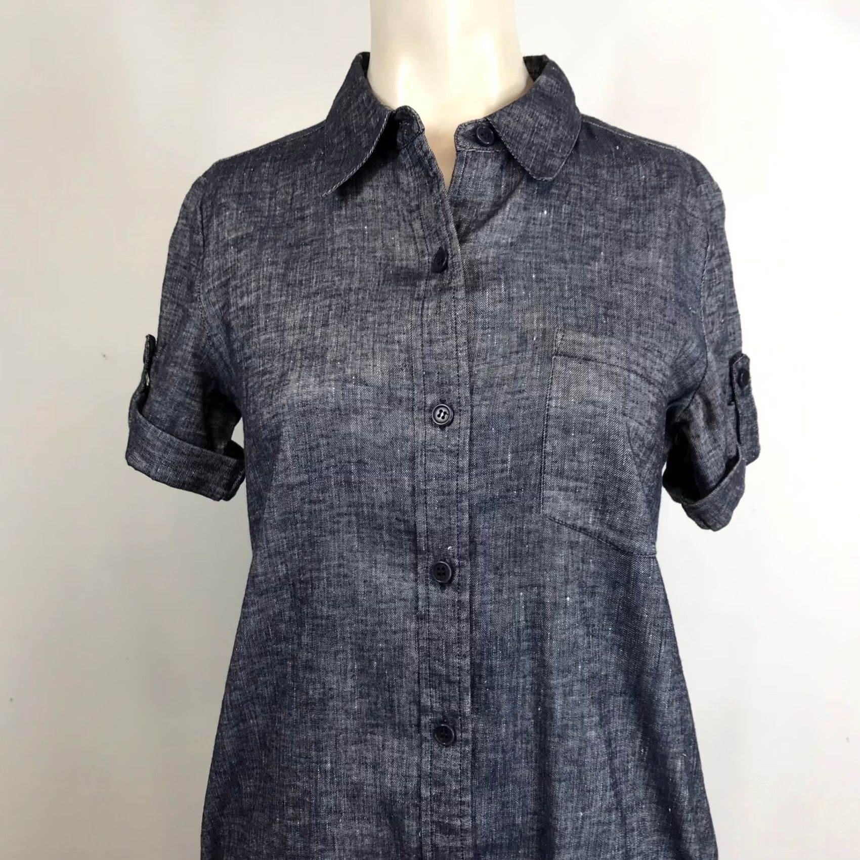 Theory Theory Chambray Shirt Dress Blue Button Front Roll Tab Sleeve Size 4 Women Size S / US 4 / IT 40 - 2 Thumbnail