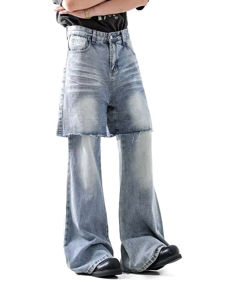 Designer × Vintage Streetwear Washed High Street Spliced Straight Jeans Size US 28 / EU 44 - 2 Thumbnail