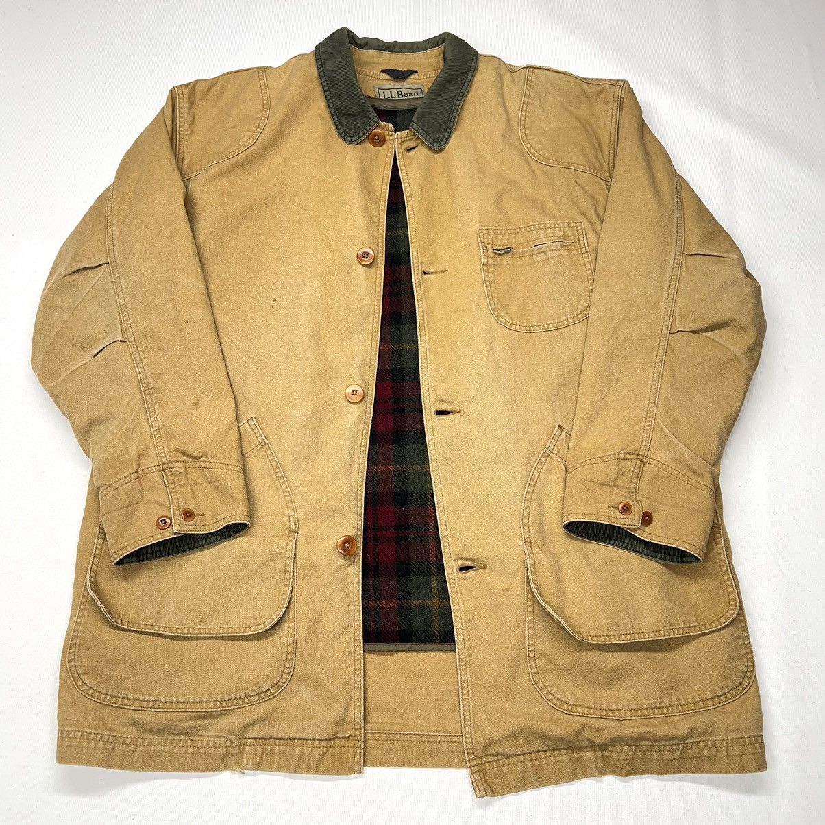 LL Bean Coat Brown Chore Barn Jacket Flannel Lined Canvas