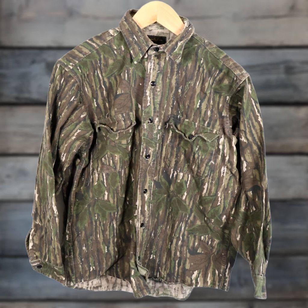 Realtree VINTAGE Melton Shirt Co. Deerskin Camouflage Flannel Shirt Mens Large Green RealTree Camouflage 80s Chamois Cotton Button-Up Size US L / EU 52-54 / 3 - 1 Thumbnail