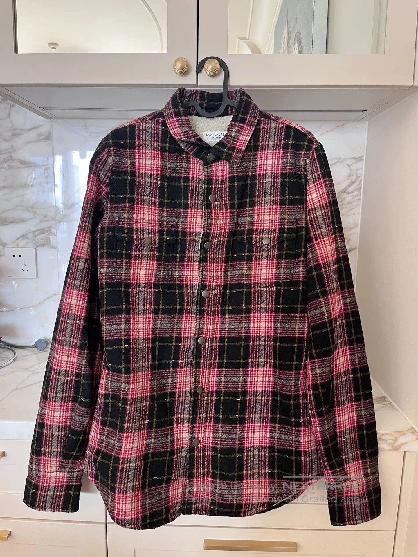 Saint Laurent Paris Saint Laurent Red/Black Plaid Shearling Shirt Jacket. Size US S / EU 44-46 / 1 - 2 Thumbnail