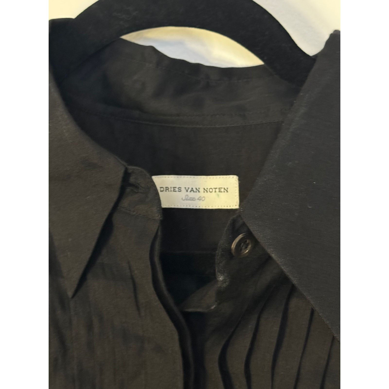 Dries Van Noten Dries Van Noten Men's Black See-Through Pleated Tuxedo Shirt Size US M / EU 48-50 / 2 - 4 Thumbnail