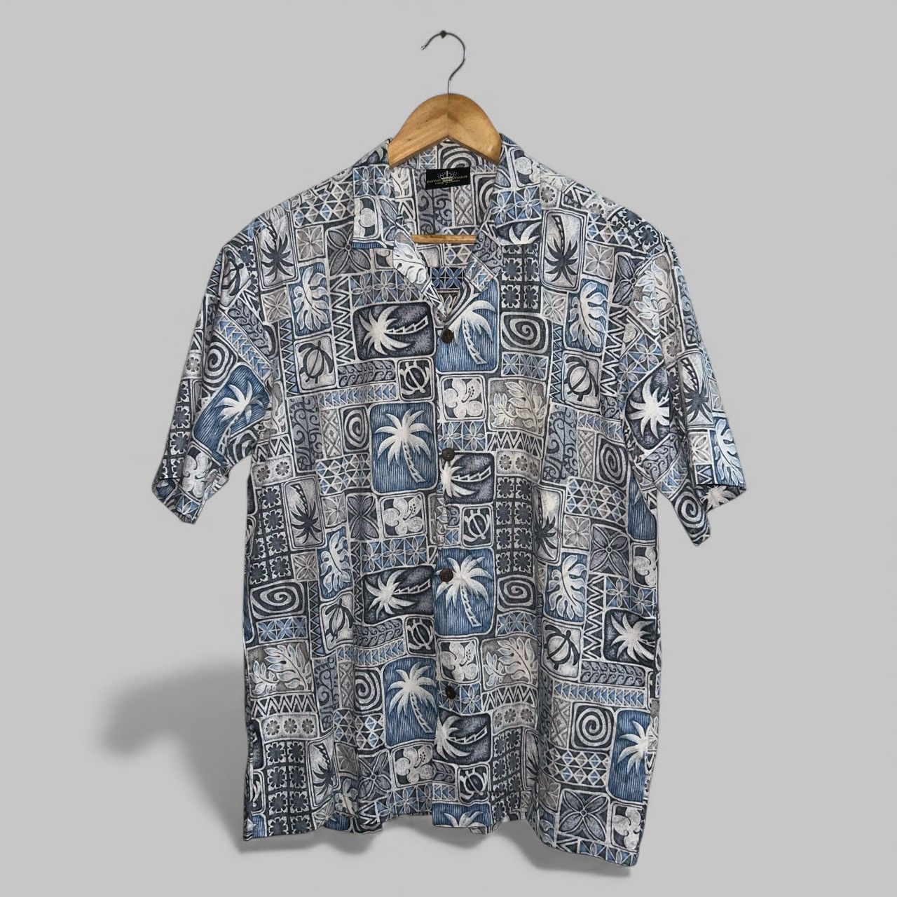 Vintage Royal Creations Aloha Hawaii Open Collar Shirt Blue Tapa Size US L / EU 52-54 / 3 - 2 Thumbnail