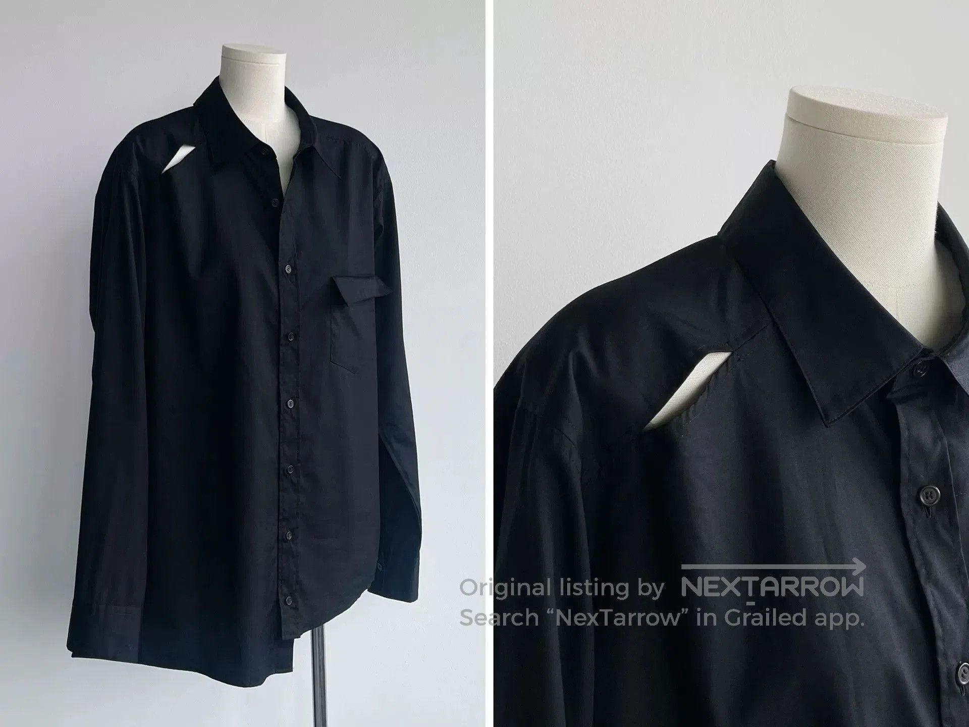 Sulvam Stylish Black Irregular Cut Shirt. Size US M / EU 48-50 / 2 - 8 Thumbnail