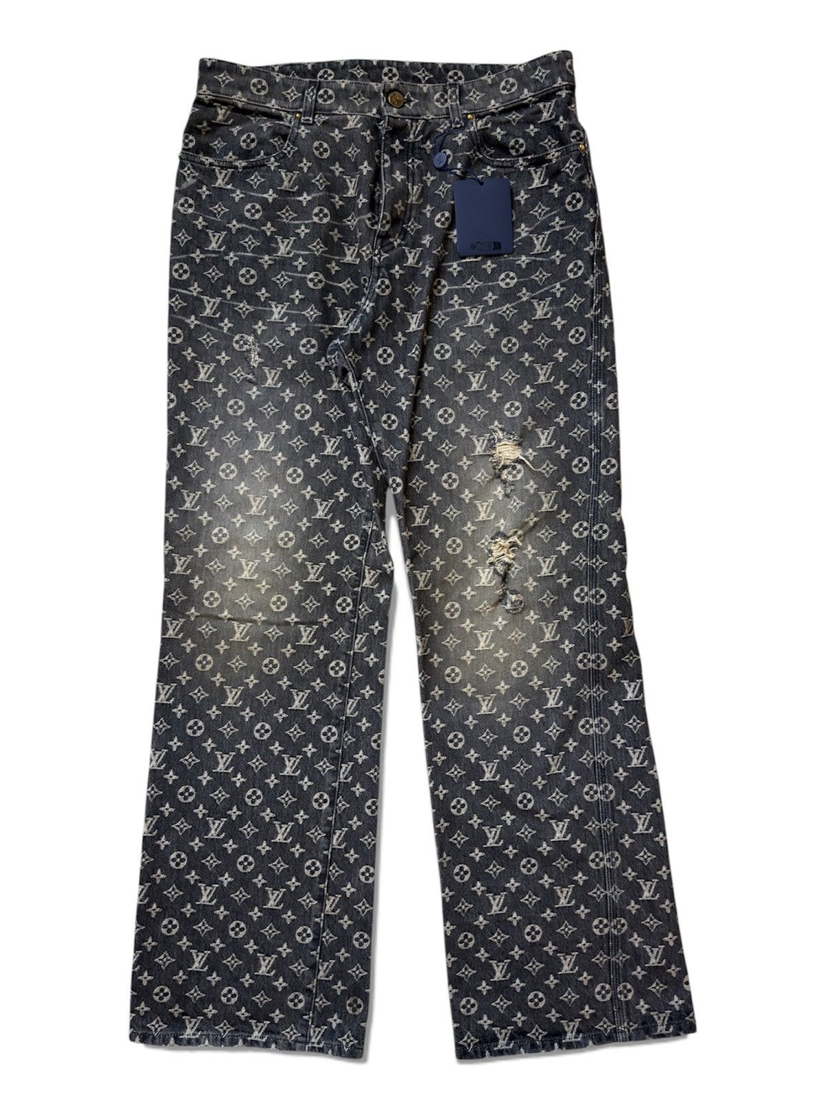 Louis Vuitton Louis Vuitton 34 Distressed Black Monogram Denim Jeans Size US 34 / EU 50 - 2 Thumbnail