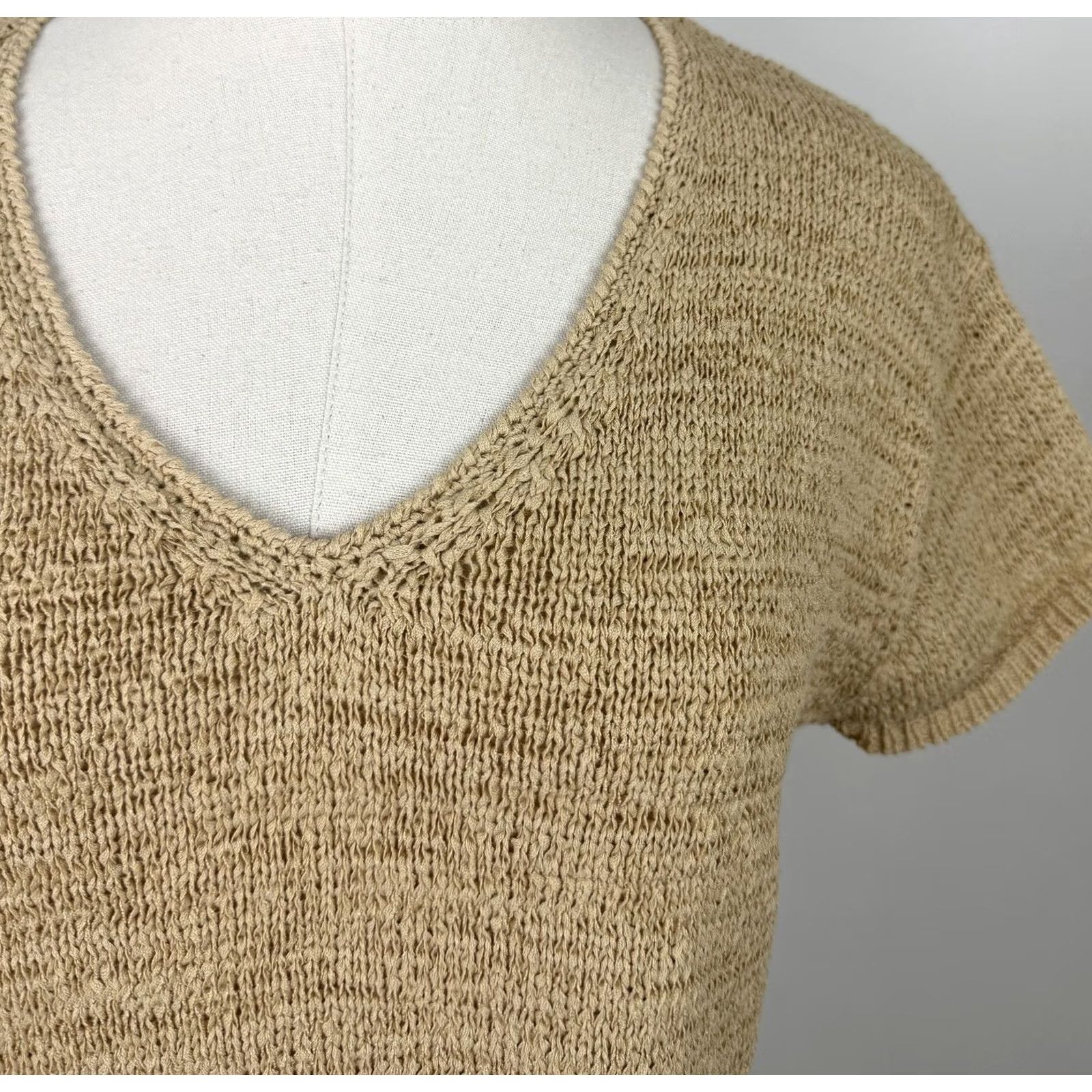 Vintage Vintage Finity Beige 90s Knit Top Sweater V-Neck Pullover Womens M Size M / US 6-8 / IT 42-44 - 3 Thumbnail