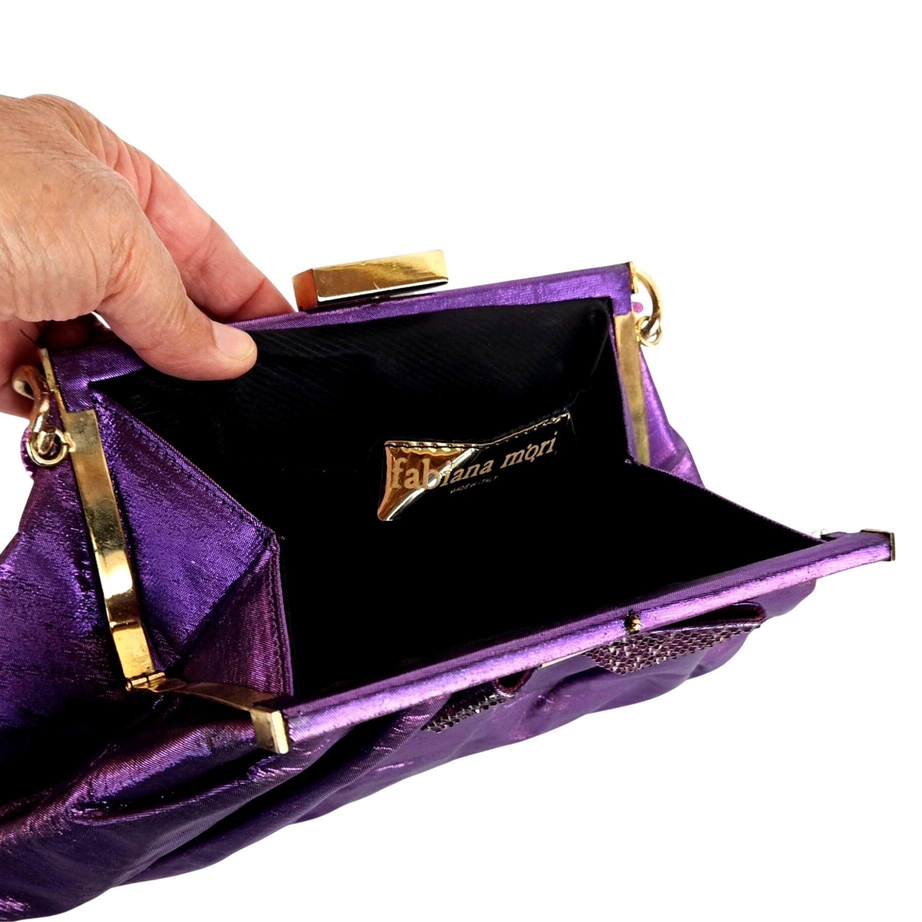 Other Fabiana Mori Italian Purple Satin Evening Bag Rhinestone Bow Size ONE SIZE - 10 Thumbnail