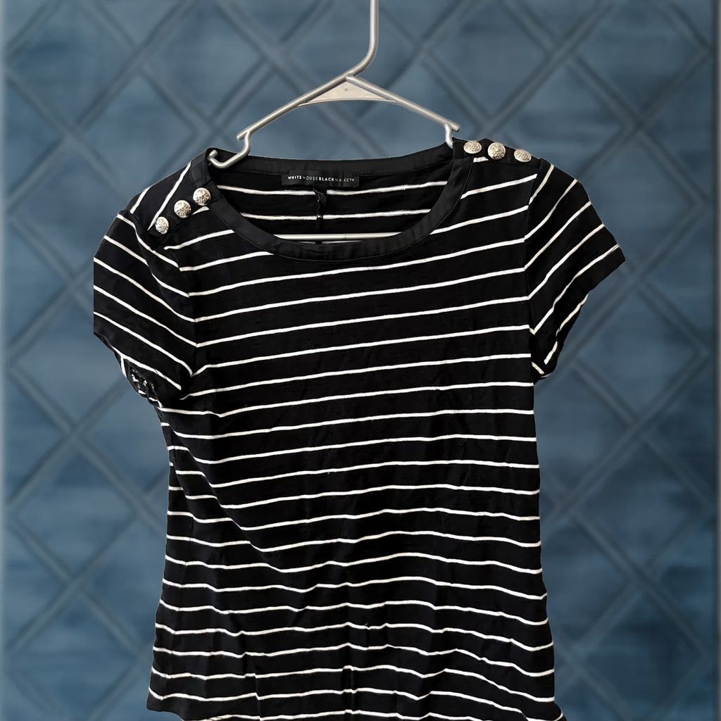 White House Black Market White House Black Market Shirt XS Black and White Striped Cap Sleeve Button Shoulder Tee Womens Regular XS Short Sleeve Size XS / US 0-2 / IT 36-38 - 1 Thumbnail