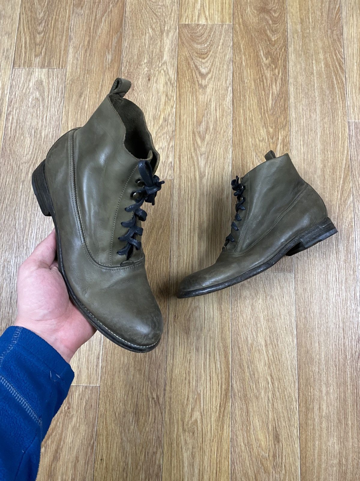Leather × Sartore Sartore Paris Olive Green Leather Ankle Boots Size: 38 Size US 8 / IT 38 - 1 Thumbnail