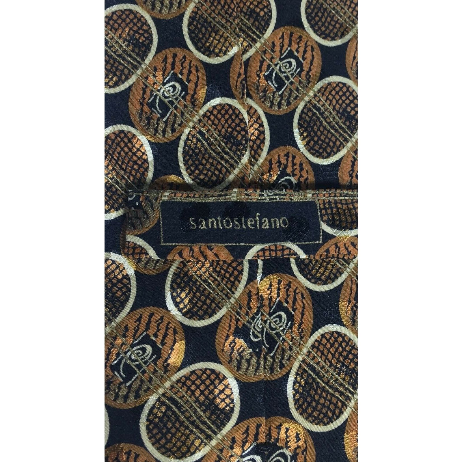Santostefano SantoStefano Men's Italy Made Brown Black 100% Silk Neck Tie Size ONE SIZE - 3 Thumbnail