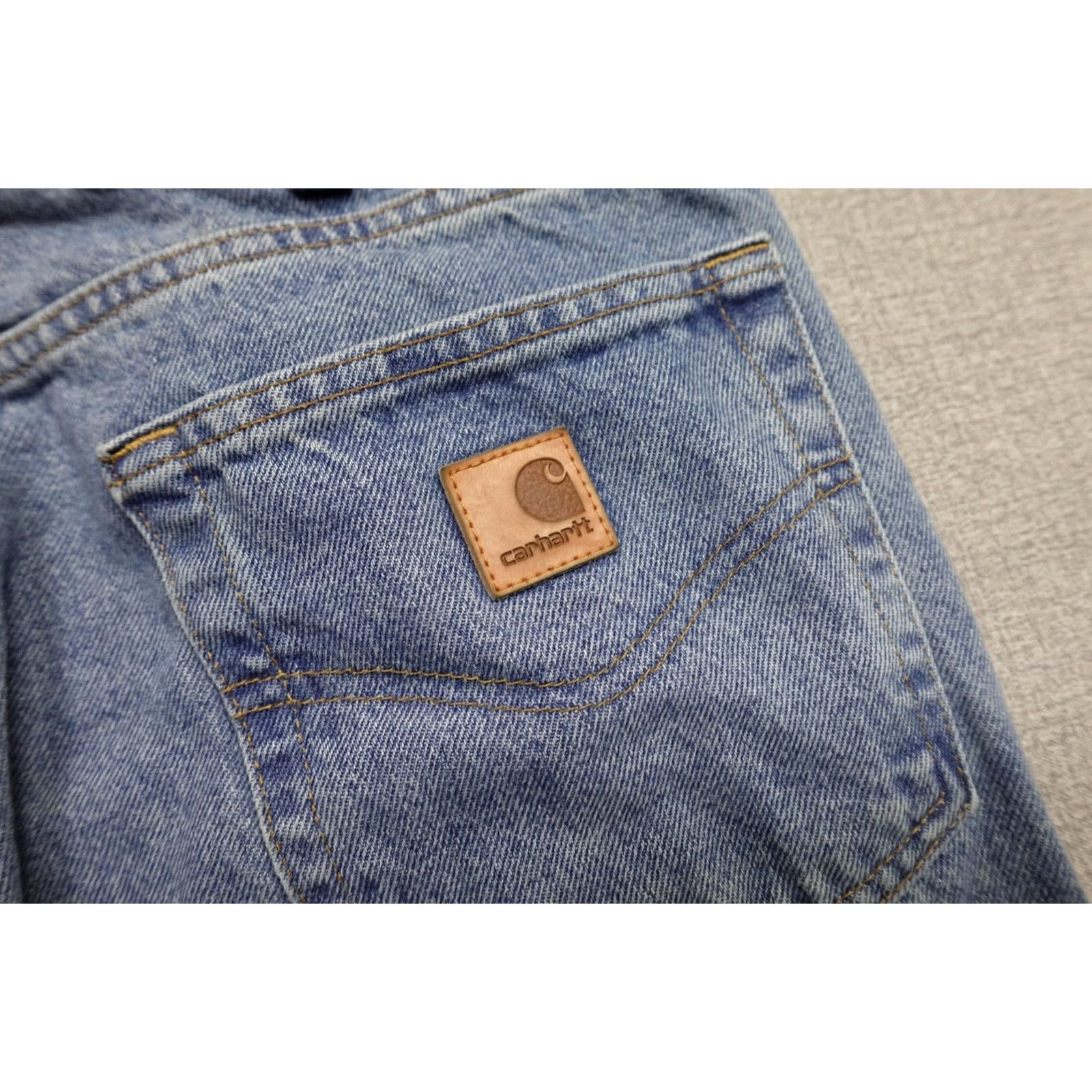 Carhartt VINTAGE Carhartt Jeans Mens 36x32 Blue Denim Straight Leg Leather Patch 5-Pocket Zip Fly Carhartt Patch B40 KVL Mens Modern Straight Jeans Size US 36 / EU 52 - 2 Thumbnail
