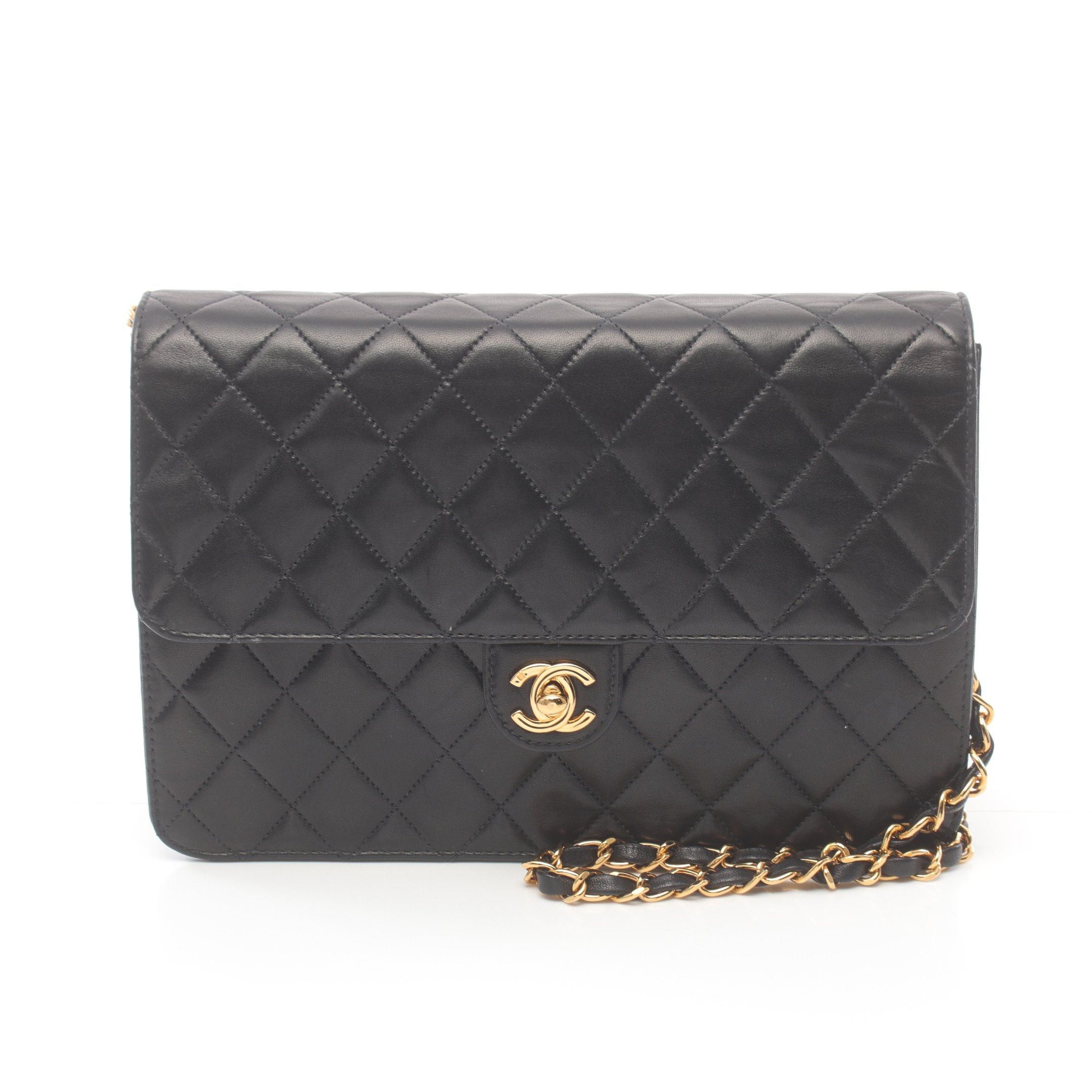 Chanel Chanel Matelasse Single Flap Chain Shoulder Bag Lambskin Black Gold Hardware Size ONE SIZE - 1 Thumbnail