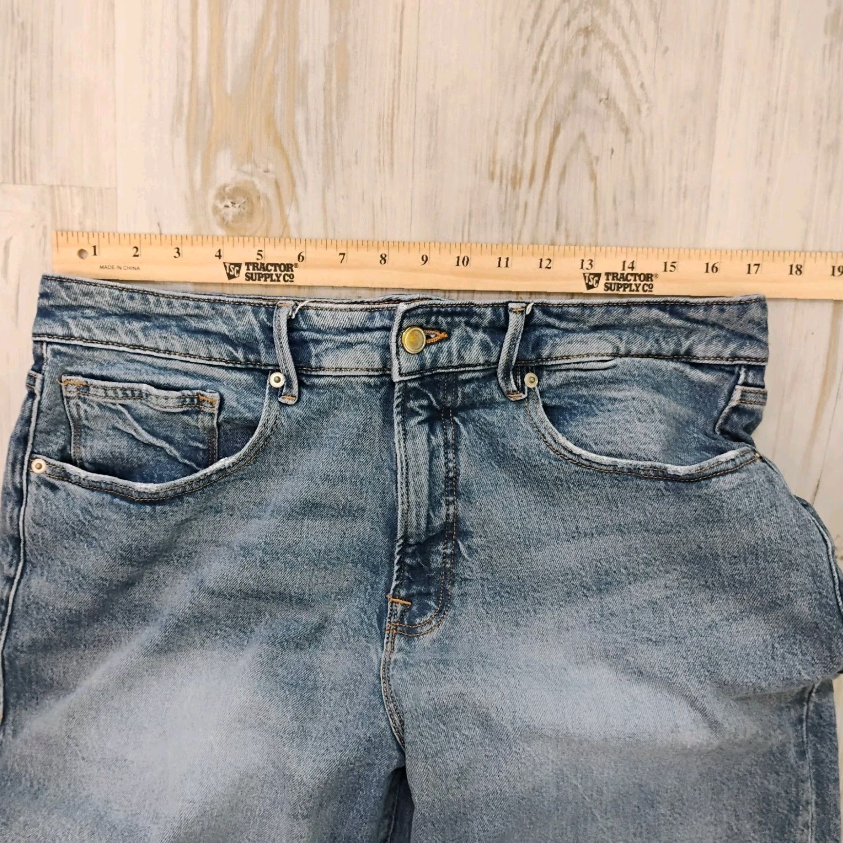 Good American Jeans Distressed Wide Leg Baggy Stretch Medium Wash 10 34x29 Blue Womens Jeans