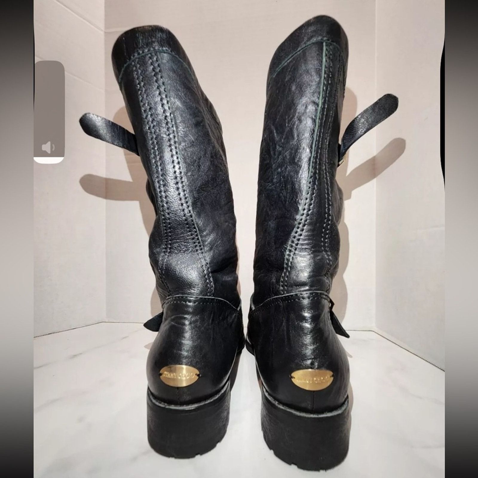 Jimmy Choo Jimmy Choo Black Crinkle Leather Biker Moto Boots 39.5 Size US 9.5 / IT 39.5 - 5 Thumbnail