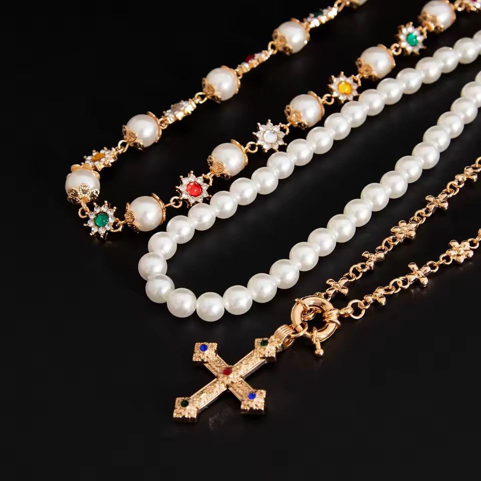 Jewelry 3Pcs/Set Creative Rhinestone Imitation Pearl Chain Necklace Size ONE SIZE - 5 Thumbnail