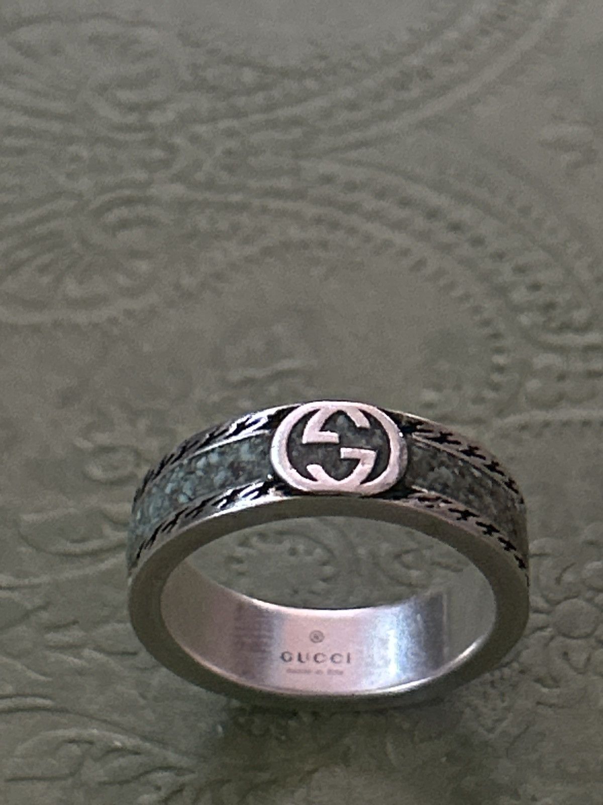 Gucci Gucci GG Sterling Silver Enamel Ring AG 925 Howlite 645573 Size ONE SIZE - 6 Thumbnail