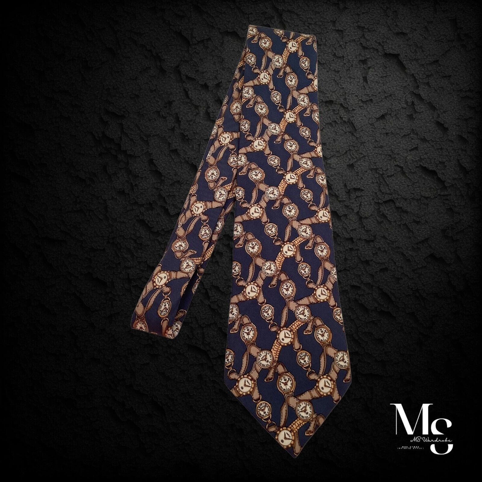 Gucci GUCCI Blue Watches Print Silk Tie Made In Italy W: 3.7" EC Size ONE SIZE - 7 Thumbnail