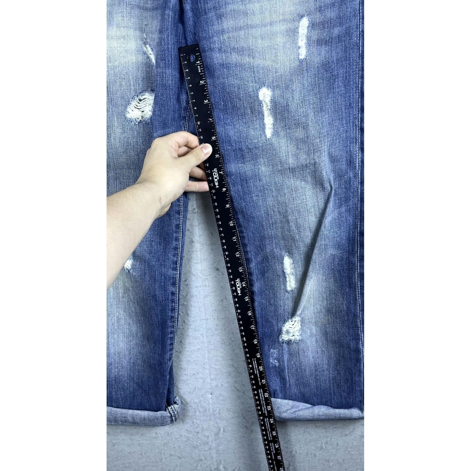 H&M H&M Boyfriend Jeans Womens 29 Blue Cuffed Distressed Relaxed Fit 24 Inseam Size 29" - 4 Thumbnail