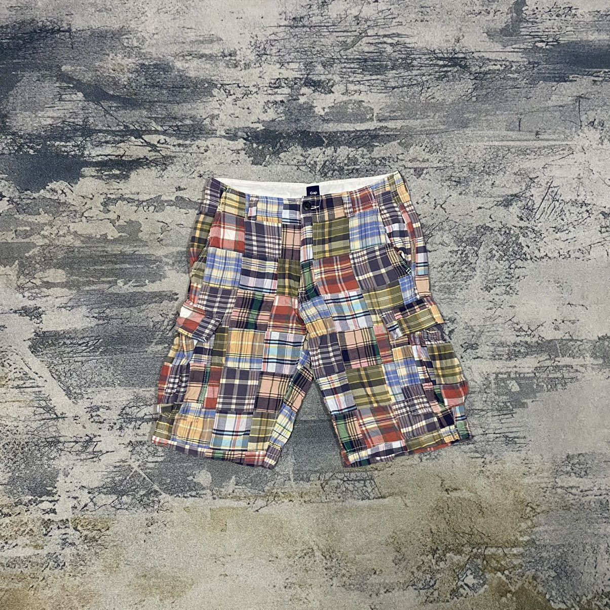Gap × Japanese Brand × Vintage Vintage Patch Work Checkered Board Plaid Cargo Short Size US 29 - 1 Thumbnail