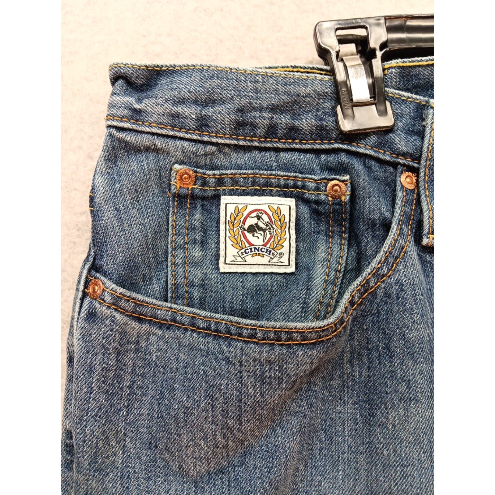 Denime Cinch Men's Jeans 38x36 Blue Denim White Label Straight Medium Wash Western Size US 38 / EU 54 - 3 Thumbnail