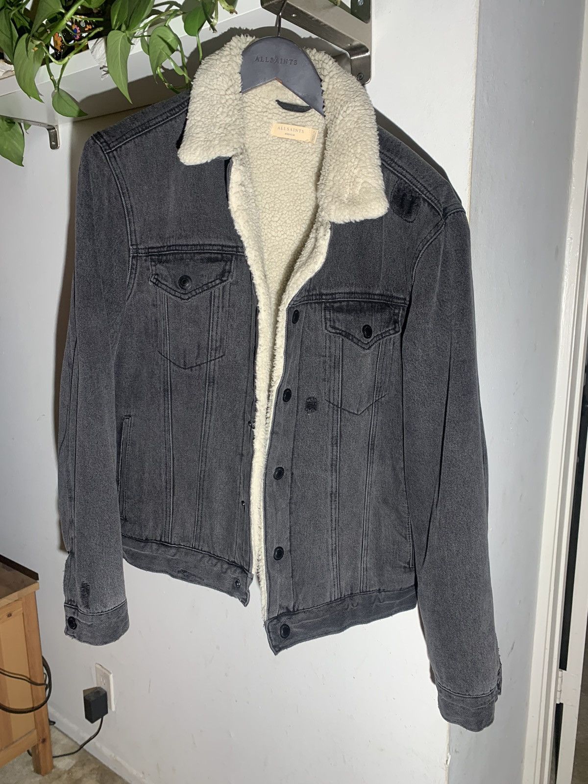 image of Allsaints Lined Trucker Jacket in Navy, Men's (Size Medium)