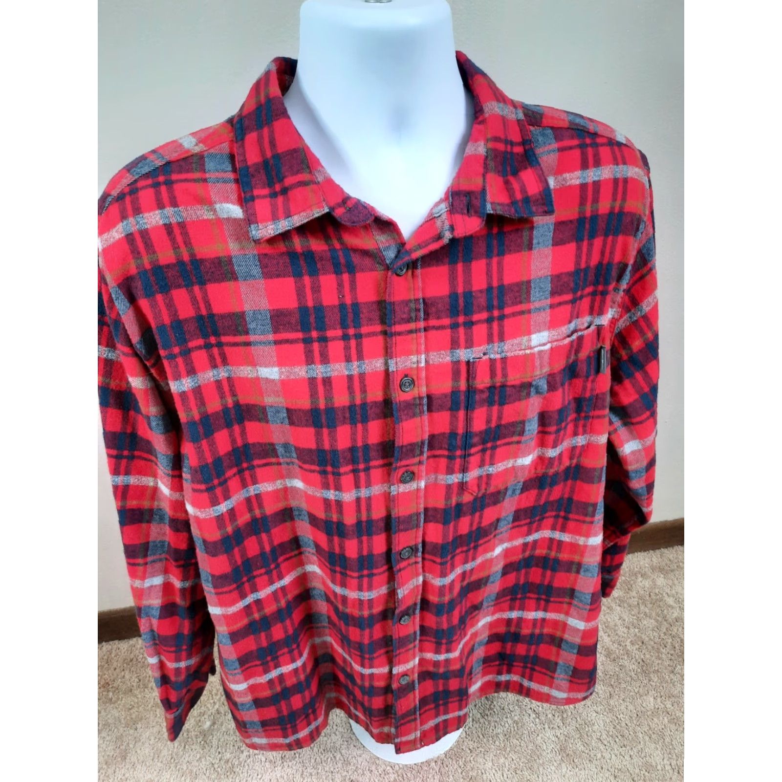 Eddie Bauer Eddie Bauer Men's Red XXL Heavy Flannel Plaid Shirt Relaxed Fit Button-Up Front Pockets Size US XXL / EU 58 / 5 - 5 Thumbnail