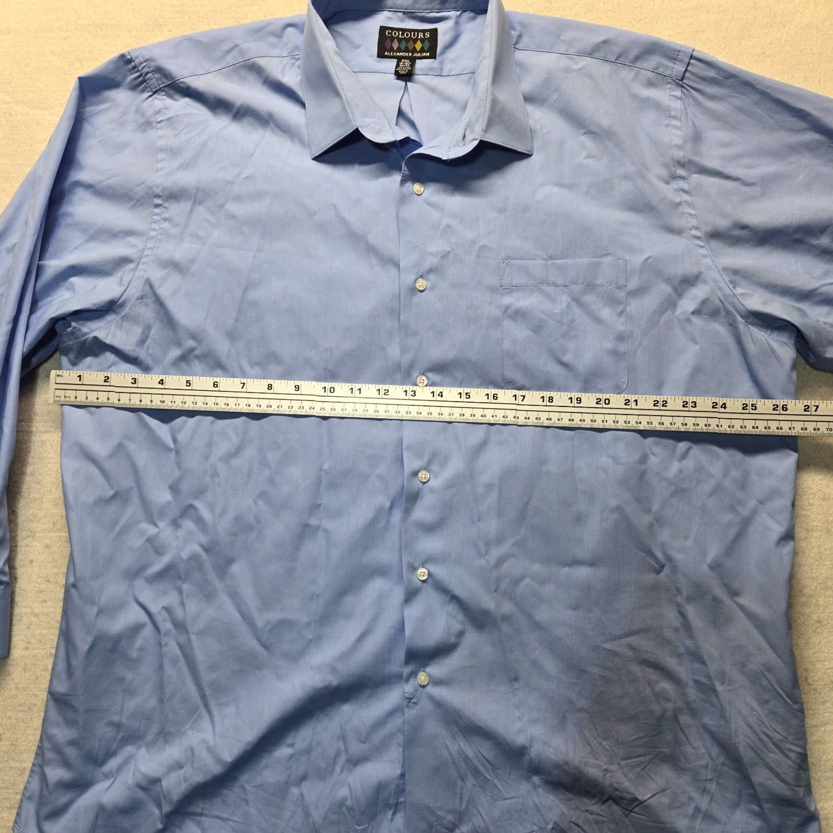 Alexander Julian Alexander Julian Dress Shirt Mens 2XL Solid Blue Casual Formal Business Shirt 18 18.5 34/35 Size 48R - 4 Thumbnail