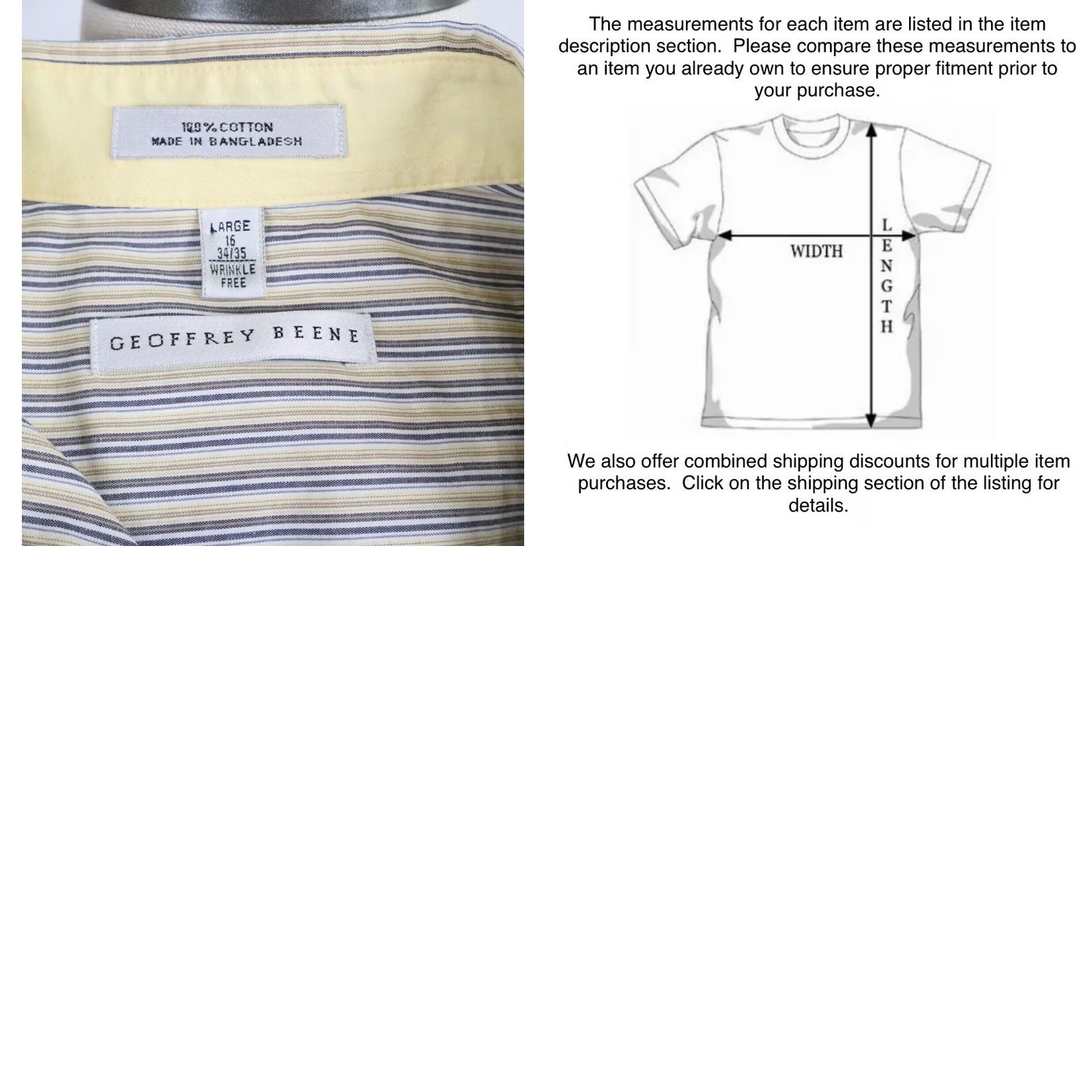 Geoffrey Beene Geoffrey Beene Shirt Mens Large 16 34/35 Wrinkle Free Button Striped Long Sleeve Dress Shirt Size US L / EU 52-54 / 3 - 8 Thumbnail