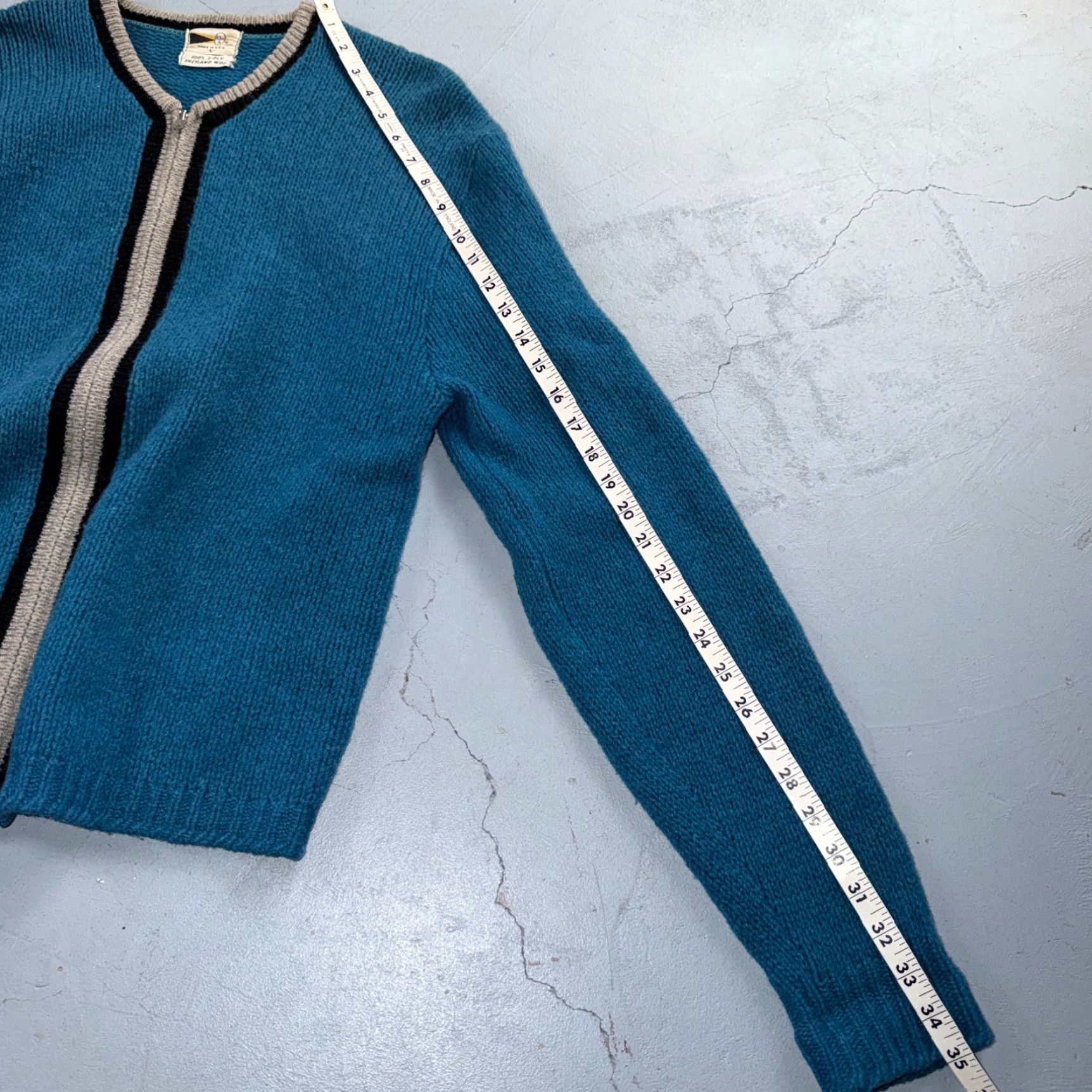 Vintage VTG Allen A 100% Wool Cardigan Sweater Rockabilly 60s 1960s Zip Blue M Mens Size US M / EU 48-50 / 2 - 6 Thumbnail