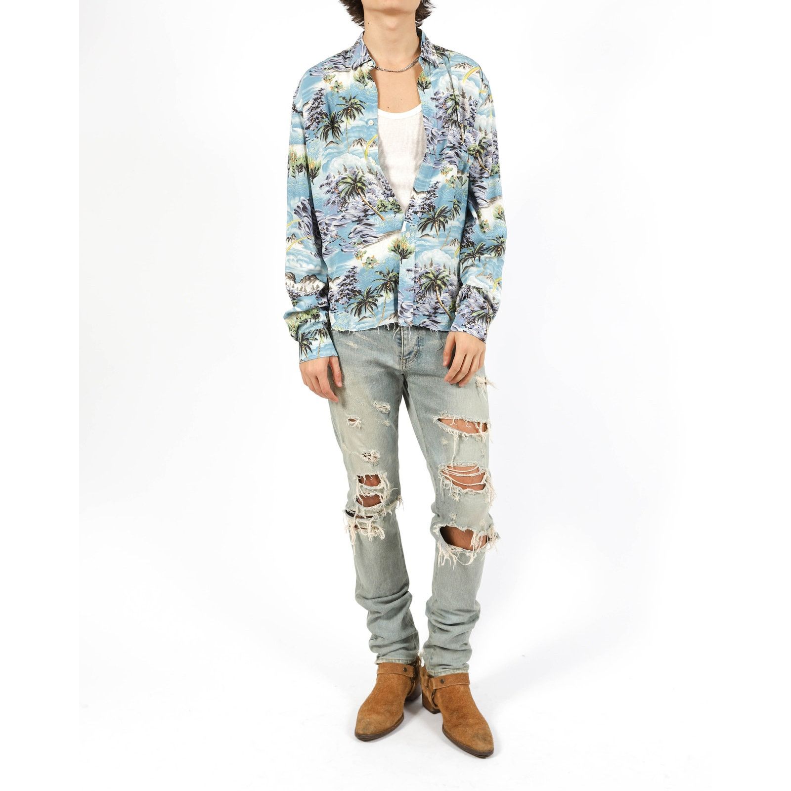 Saint Laurent Paris SS16 Raw Hem Hawai Shirt in Printed Viscose Size US M / EU 48-50 / 2 - 3 Thumbnail