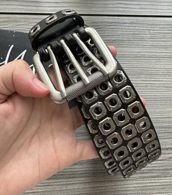 Japanese Brand Kan Avant garde punk rock eyelet leather belt aesthetic Size ONE SIZE - 4 Thumbnail