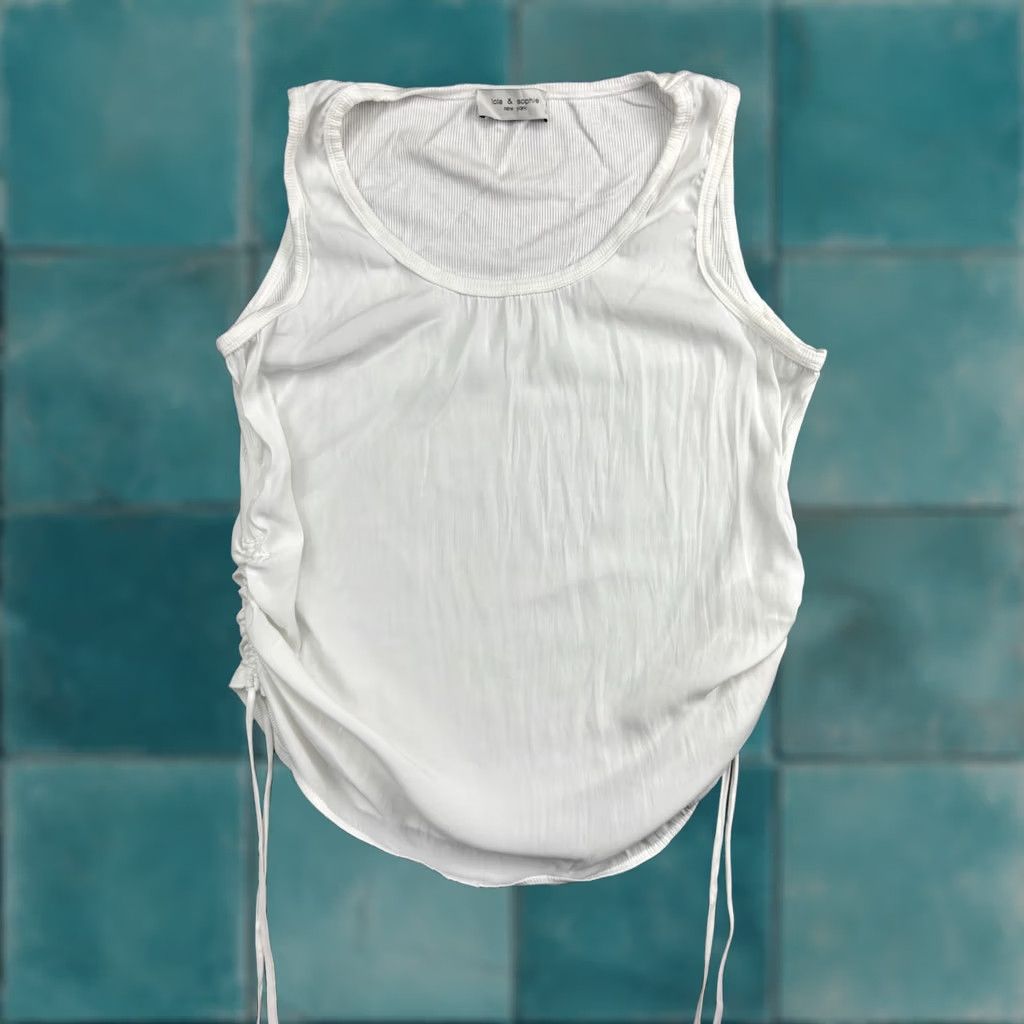 B Sides Lola & Sophie Top Women's Medium White Sleeveless Cinch Ruched Sides Lightweight Tank Shirt Size M / US 6-8 / IT 42-44 - 1 Thumbnail