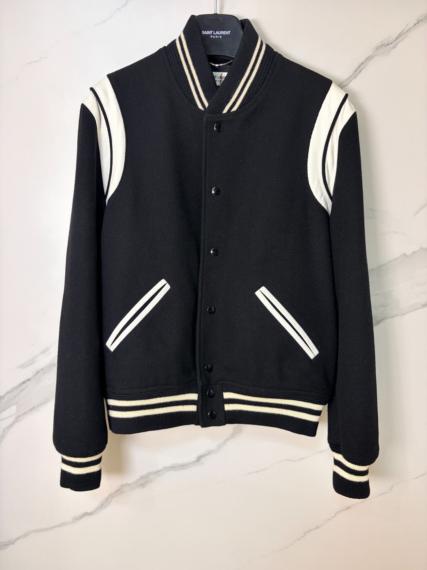 Saint Laurent Paris Saint Laurent Black White Varsity Jacket Size US M / EU 48-50 / 2 - 1 Thumbnail