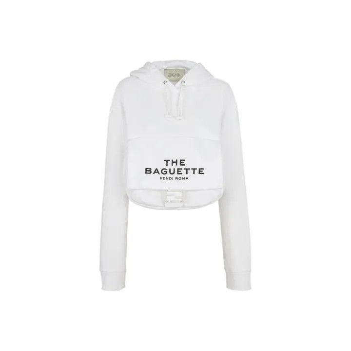 Fendi Fendi White Cropped Hoodie with Logo Print -2507 Size M / US 6-8 / IT 42-44 - 1 Thumbnail