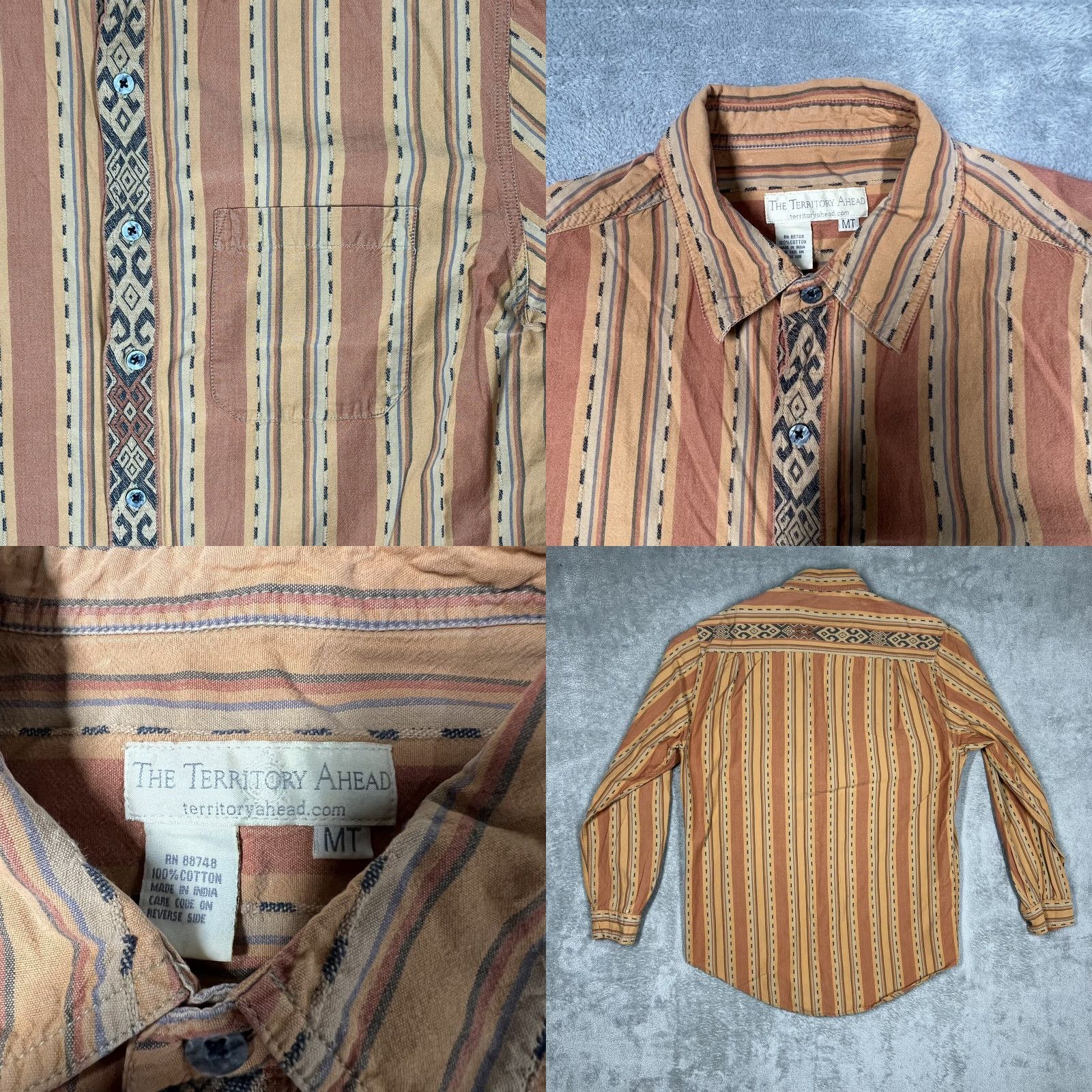 The Territory Ahead VINTAGE Territory Ahead Men’s M Tall Button-Up Shirt Striped Orange Western Aztec Size US M / EU 48-50 / 2 - 8 Thumbnail