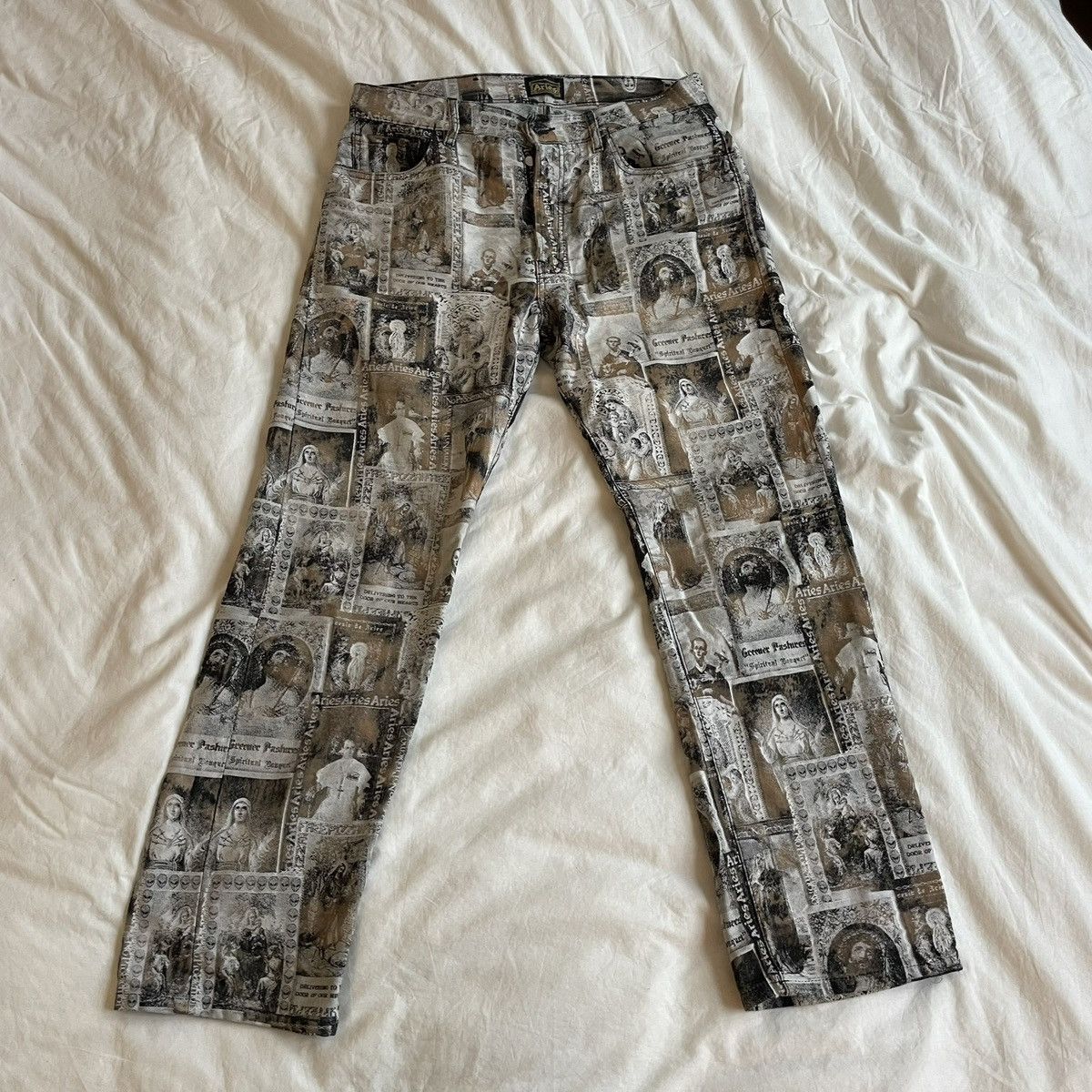 Aries Aries Jesus Pattern Jeans Size US 33 - 1 Thumbnail