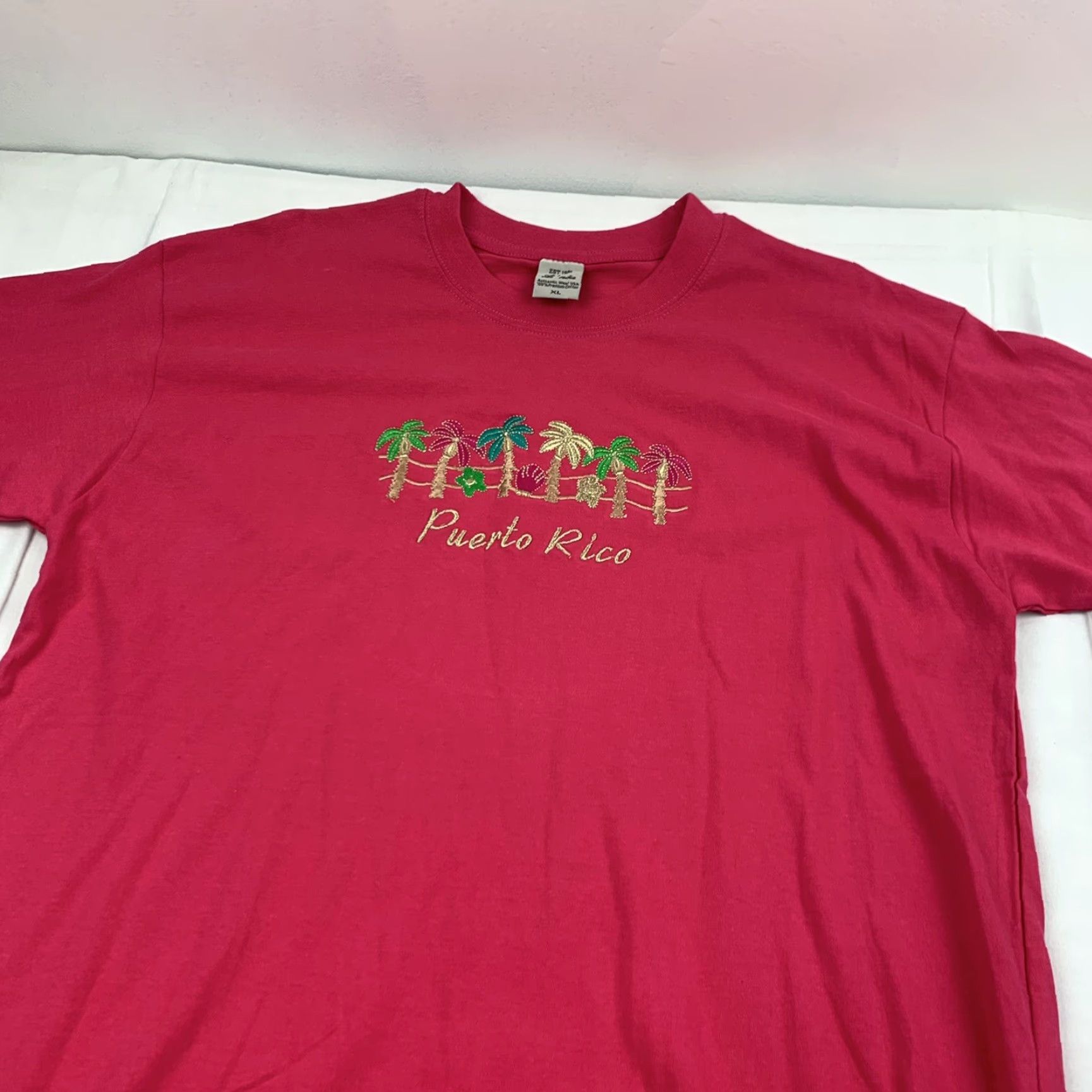 Vintage VINTAGE Puerto Rico T Shirt Adult XL Pink Palm Trees Nature Travel Embroidered Island Mens Size US XL / EU 56 / 4 - 2 Thumbnail
