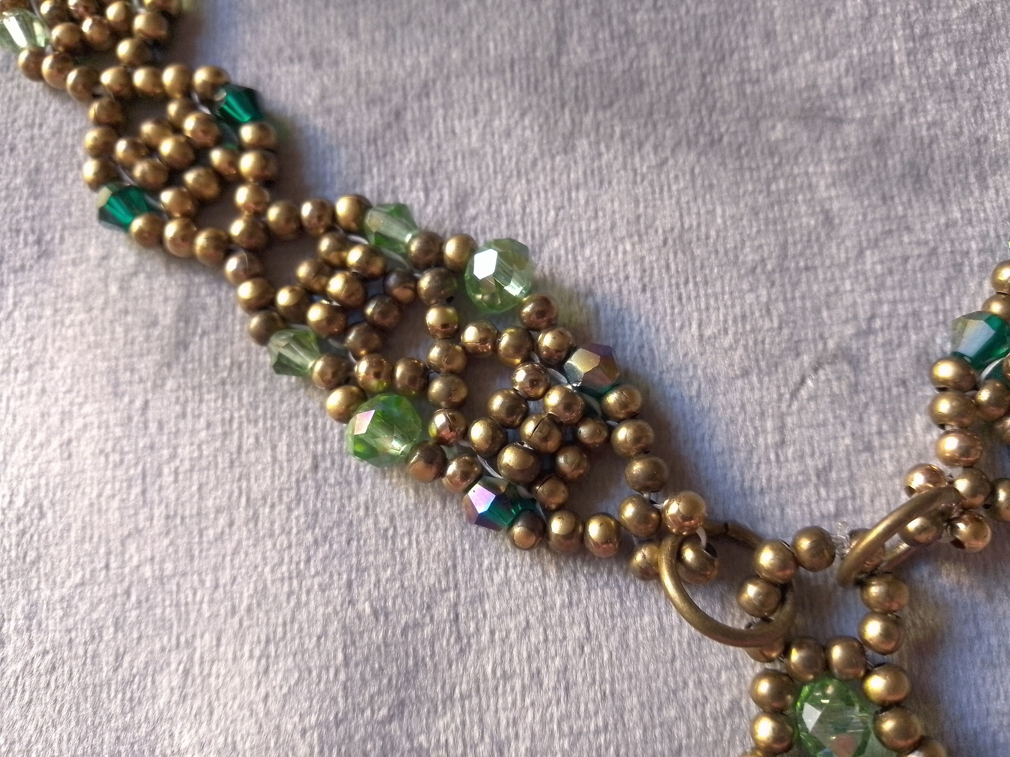 Handmade Necklace Antique Beads Green Crystals Pendant Unique Size ONE SIZE - 8 Thumbnail