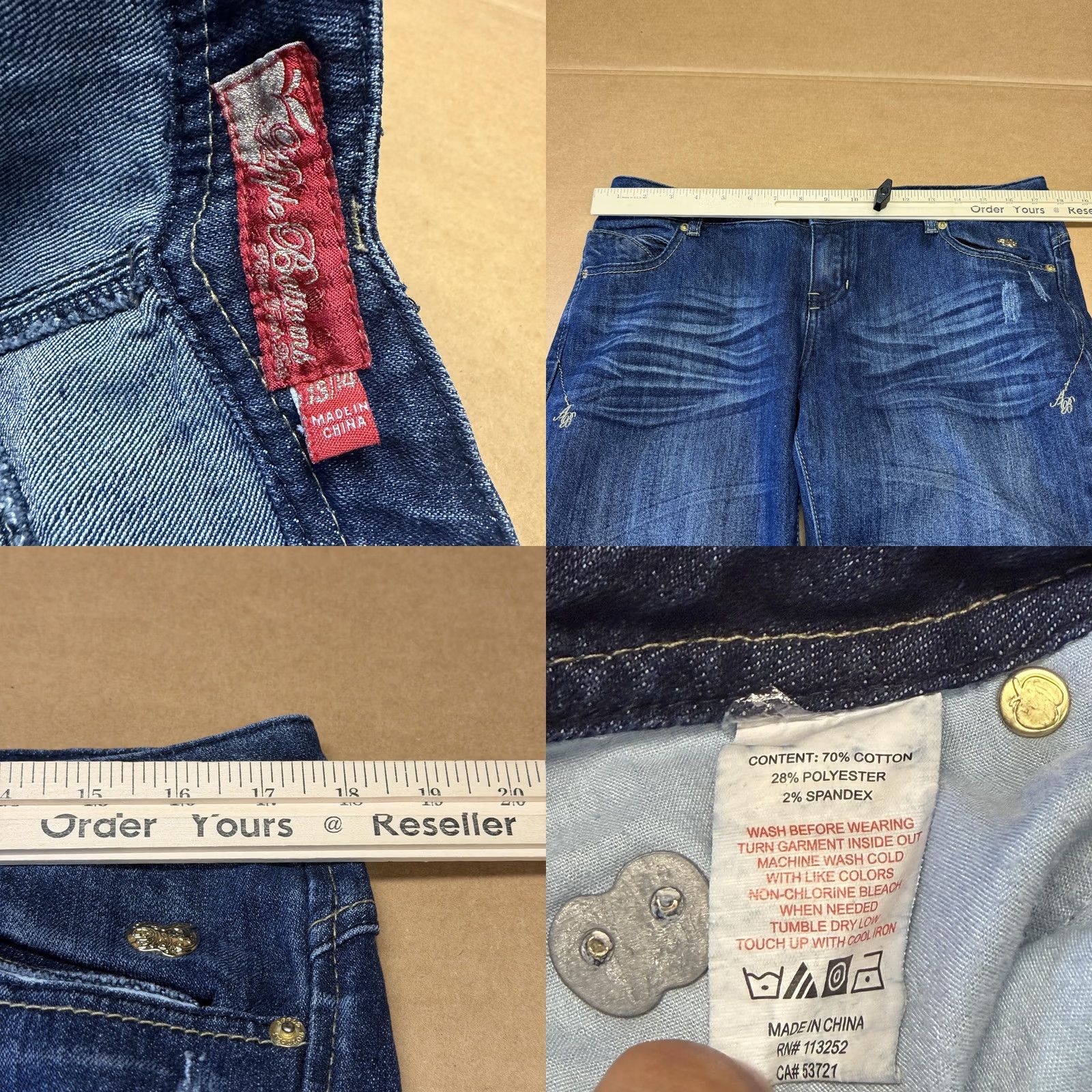 Vintage Apple Bottoms Jeans Juniors 13/14 Blue Low Rise Slim Straight Distressed Stretch Denim Jeans Size 34" / US 12 / IT 48 - 9 Thumbnail